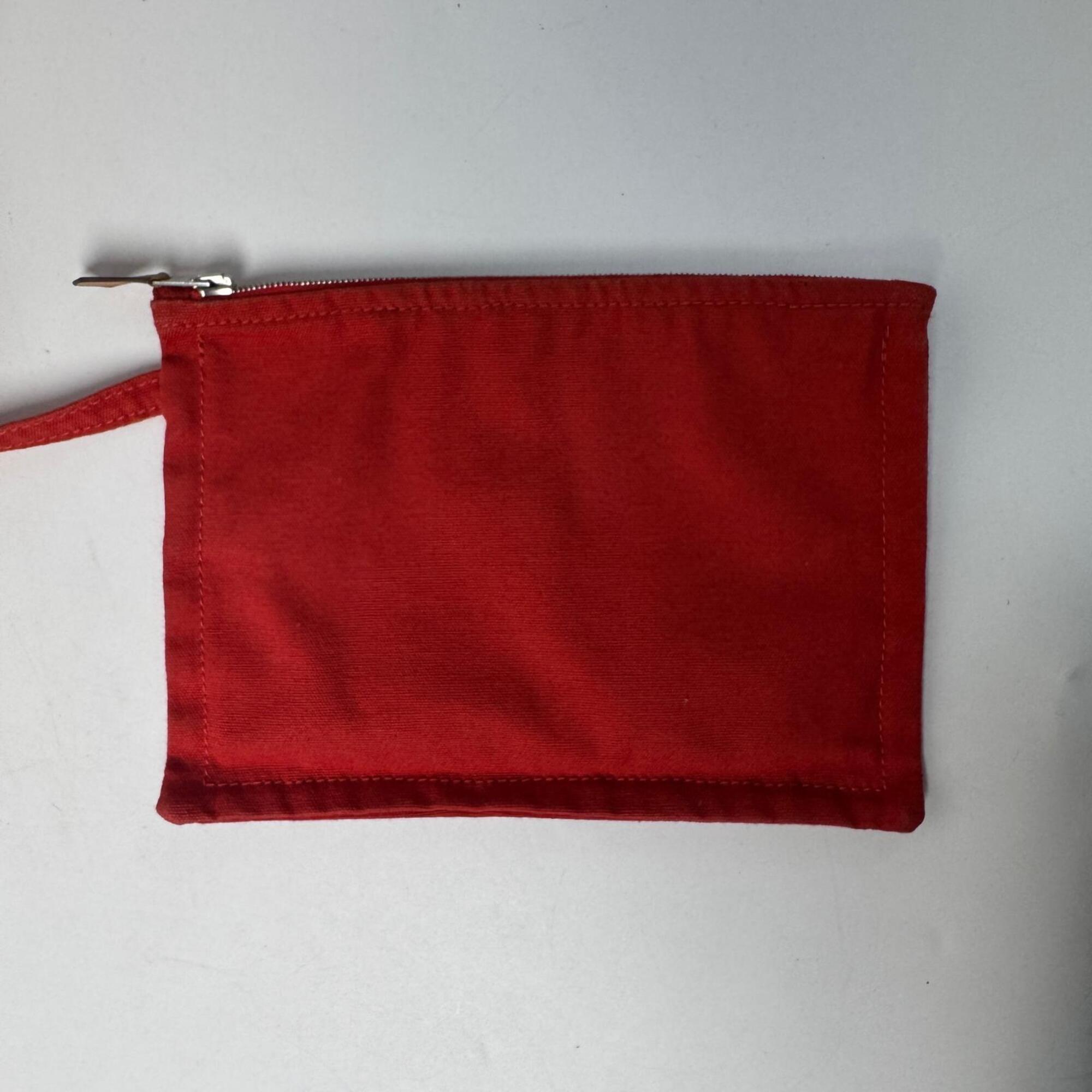 Hermes Cream Red Color Canvas Handbag Pouch Tote Bag (Pre-Owned)