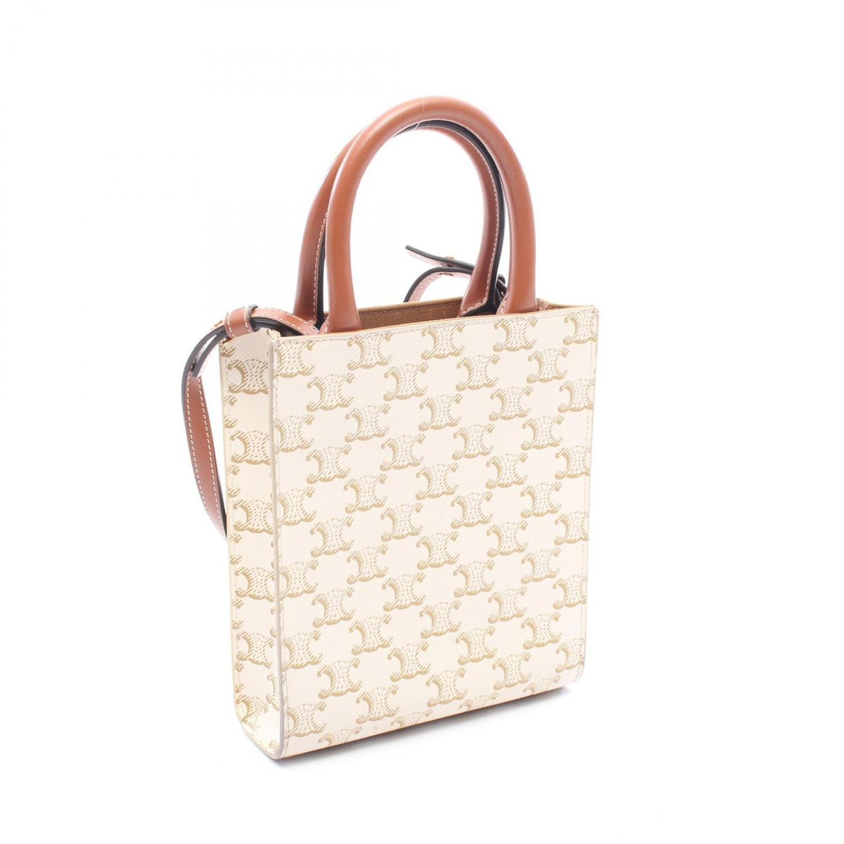Celine Brown Ivory Coated Canvas Leather Handbag (Pre-Owned)