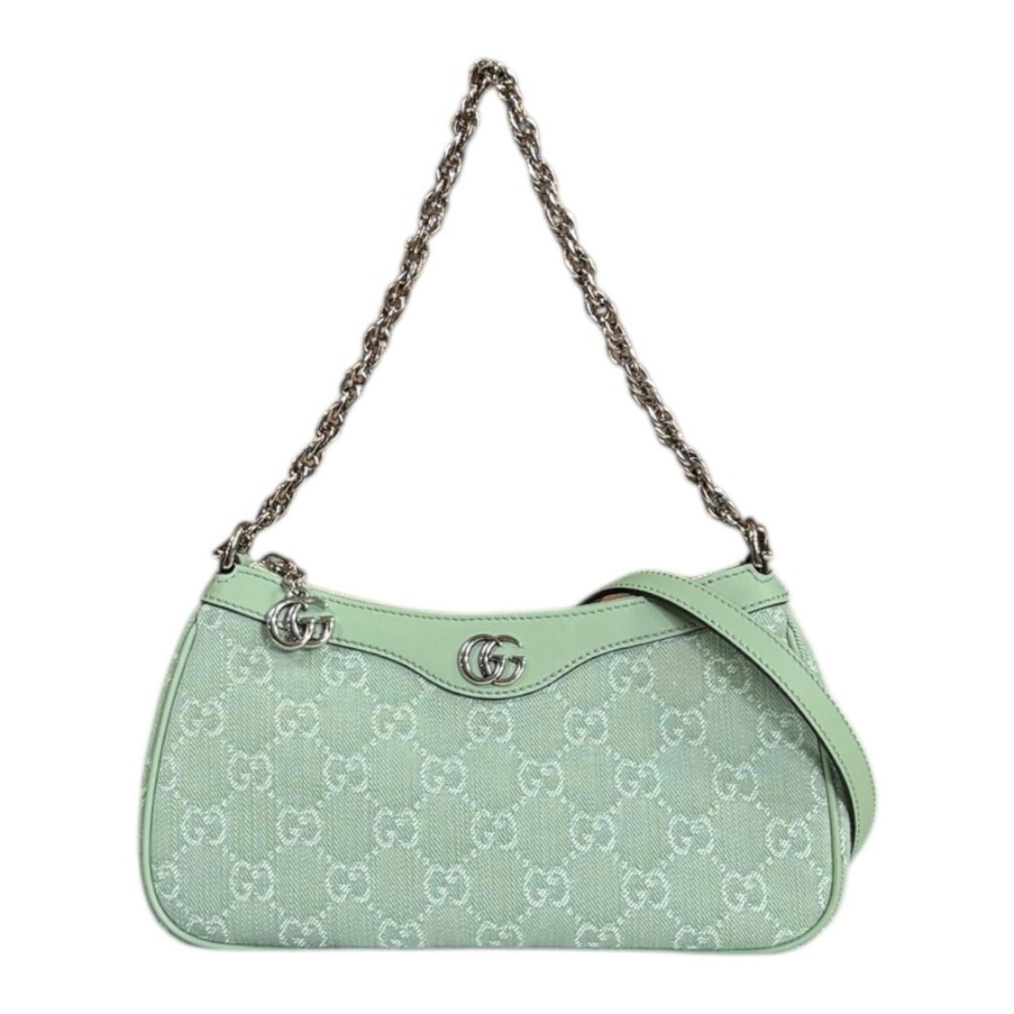 Gucci Green Pale Green Denim Shoulder Bag (Pre-Owned)