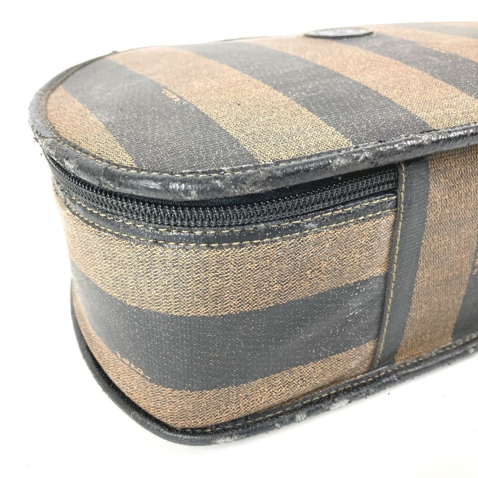 Fendi Pequin Black Khaki Pvc Leather Handbag Vanity Bag (Pre-Owned)