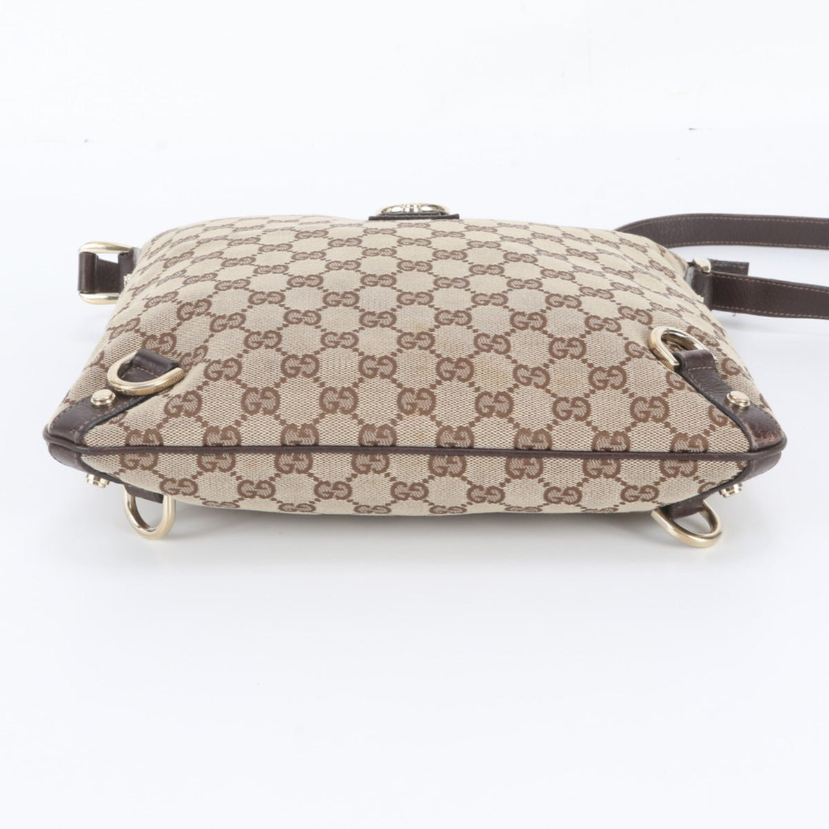 Gucci Brown Leather Canvas Messenger Bag Shoulder Bag (Pre-Owned)