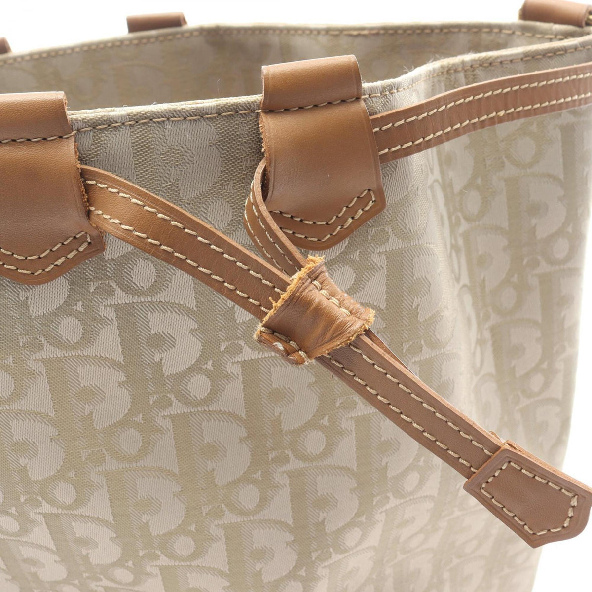 Christian Dior Beige Brown Leather Nylon Canvas Handbag Shoulder Bag (Pre-Owned)