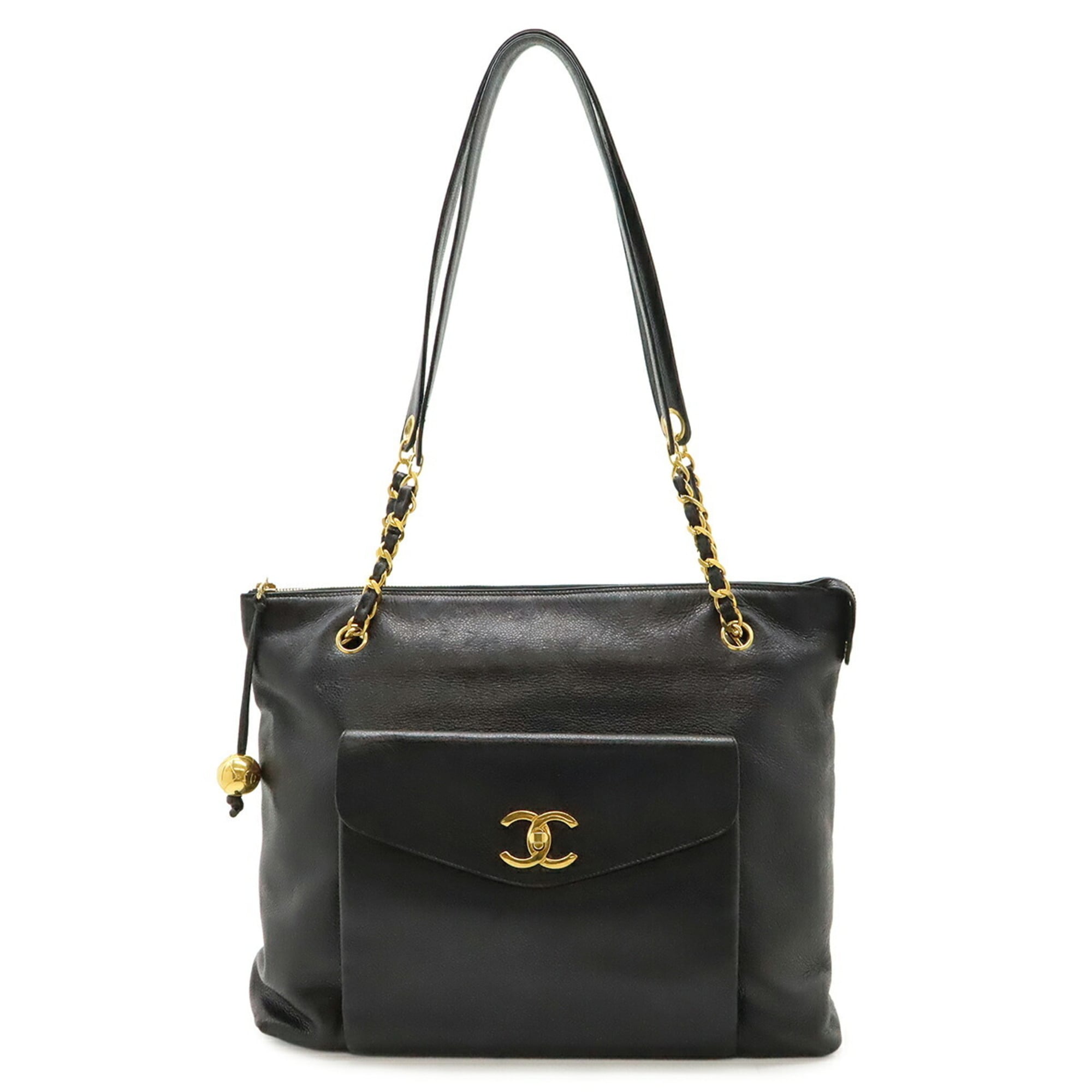 Chanel Black Leather Shoulder Bag Tote Bag (Pre-Owned)