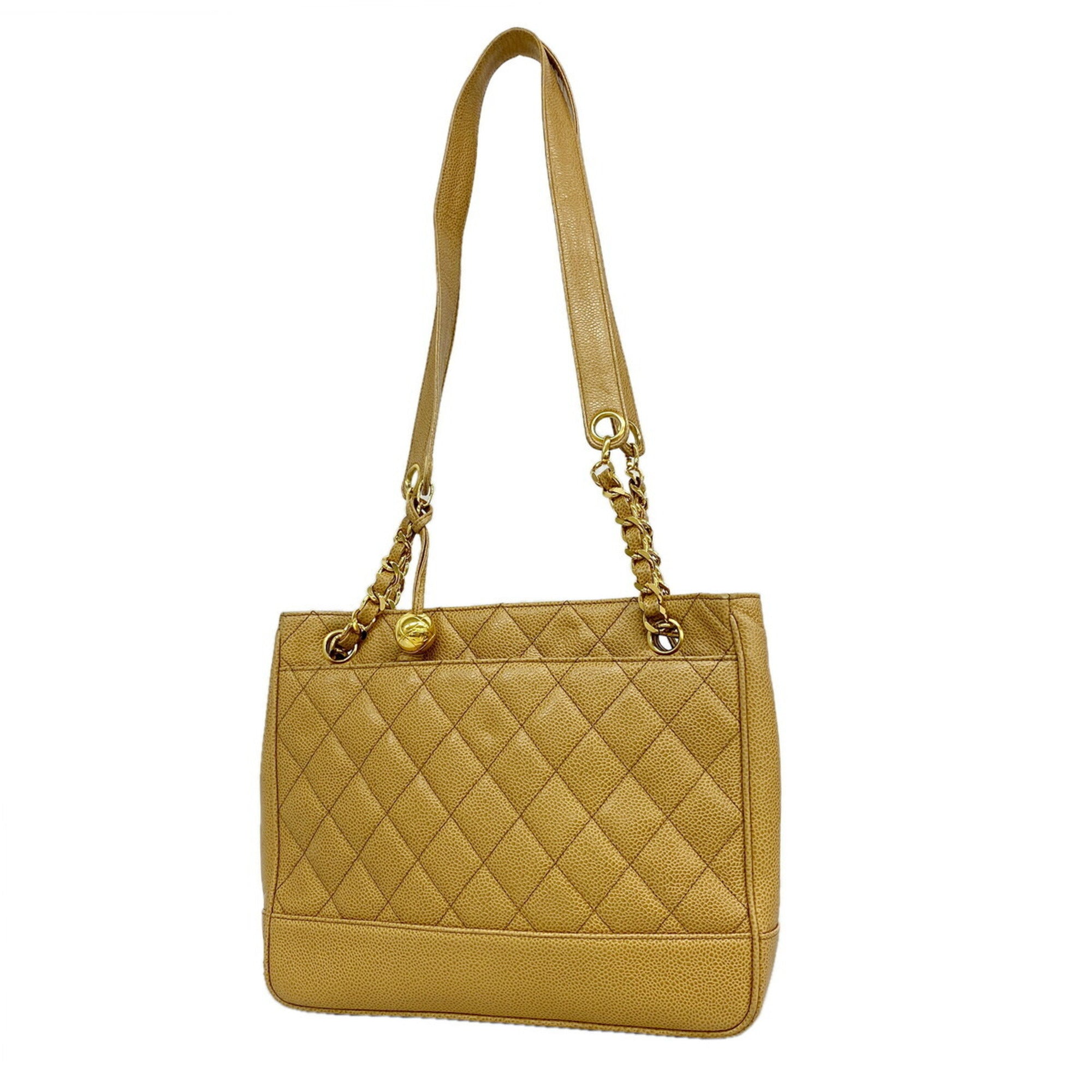 Chanel Beige Grained Calfskin Shoulder Bag (Pre-Owned)