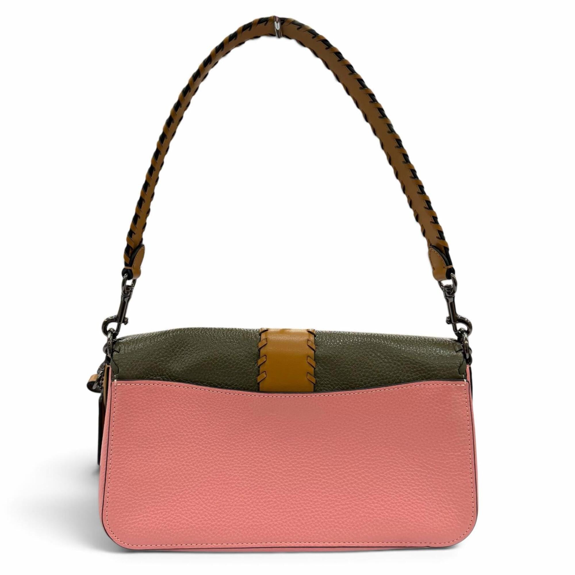 Coach Brown Khaki Pink Leather Handbag Saddle Bag Shoulder Bag (Pre-Owned)