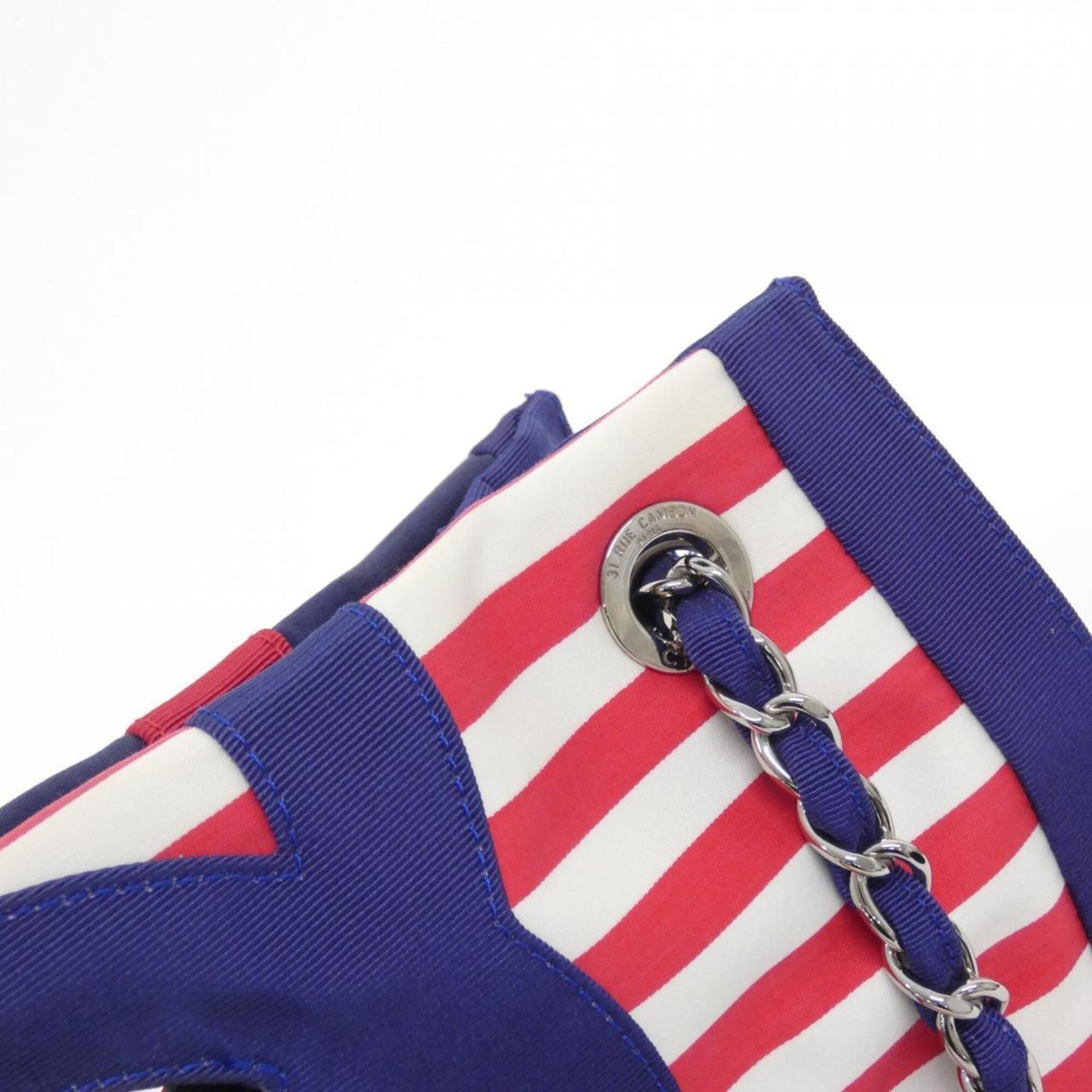 Chanel Blue Red Color White Canvas Handbag (Pre-Owned)