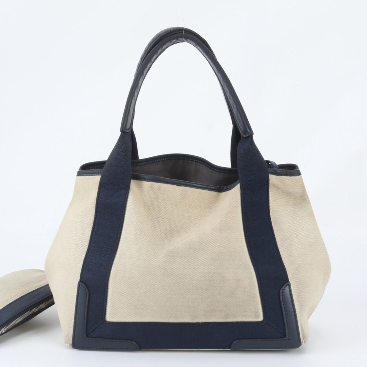 Balenciaga Beige Navy Leather Canvas Handbag Pouch Shoulder Bag Tote Bag (Pre-Owned)