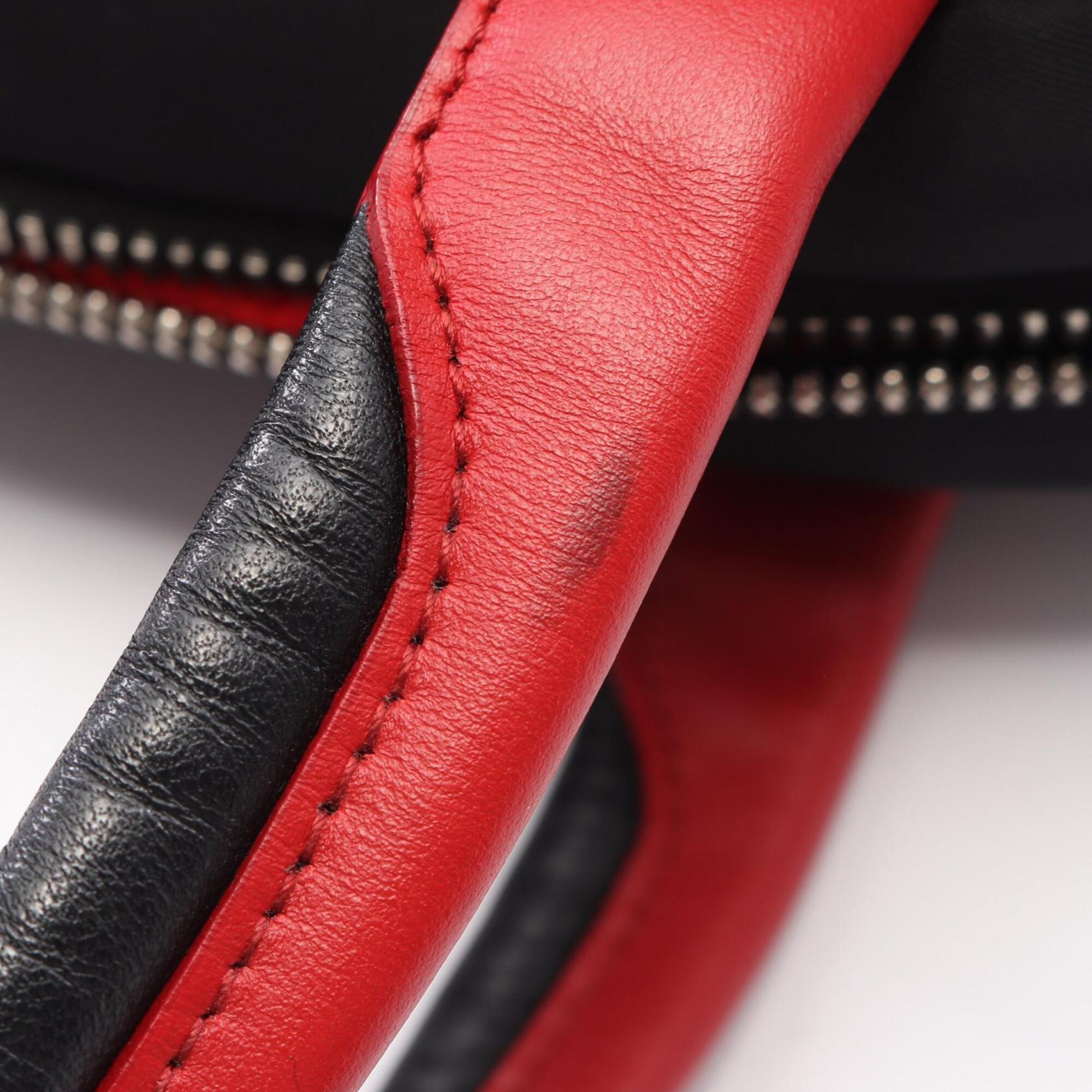 Prada Black Red Color Nylon Leather Handbag (Pre-Owned)