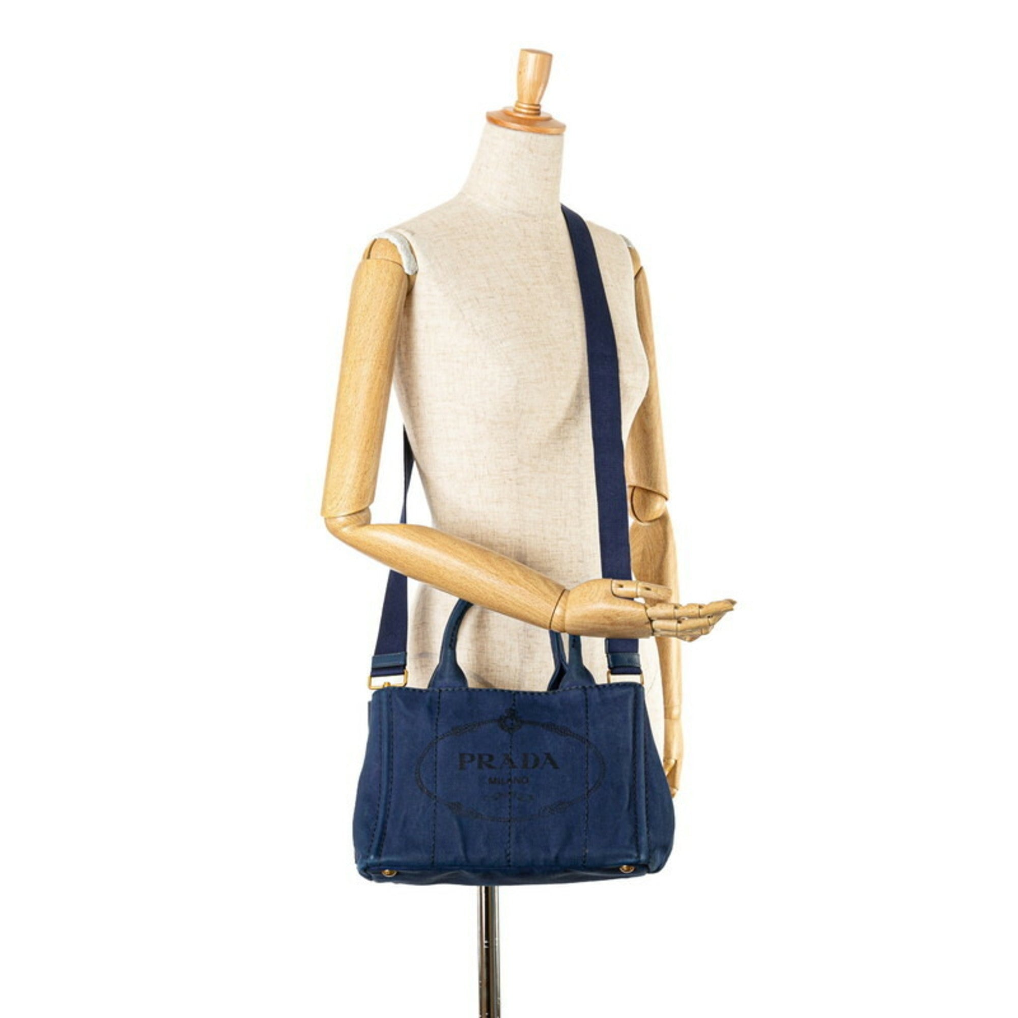 Prada Canapa Navy Canvas Handbag Shoulder Bag (Pre-Owned)