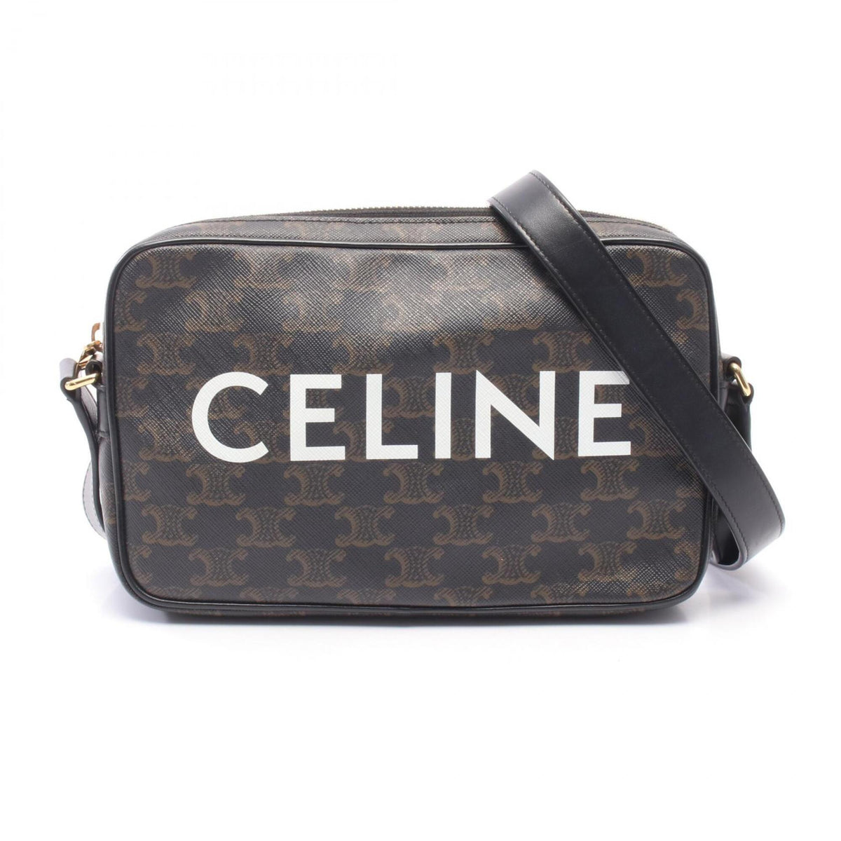 Celine Black Brown Coated Canvas Leather Handbag Messenger Bag Shoulder Bag (Pre-Owned)