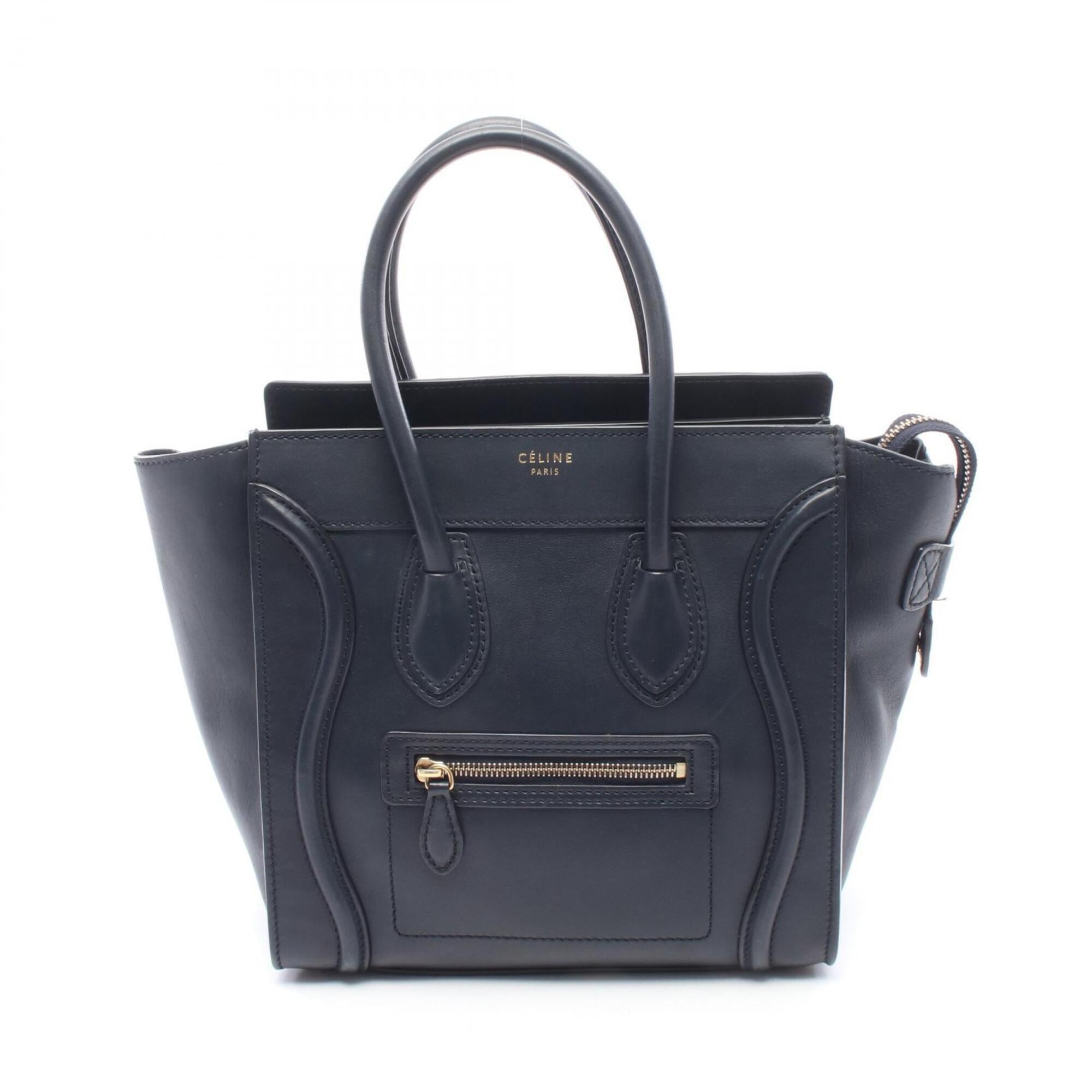 Celine Navy Leather Handbag Tote Bag (Pre-Owned)