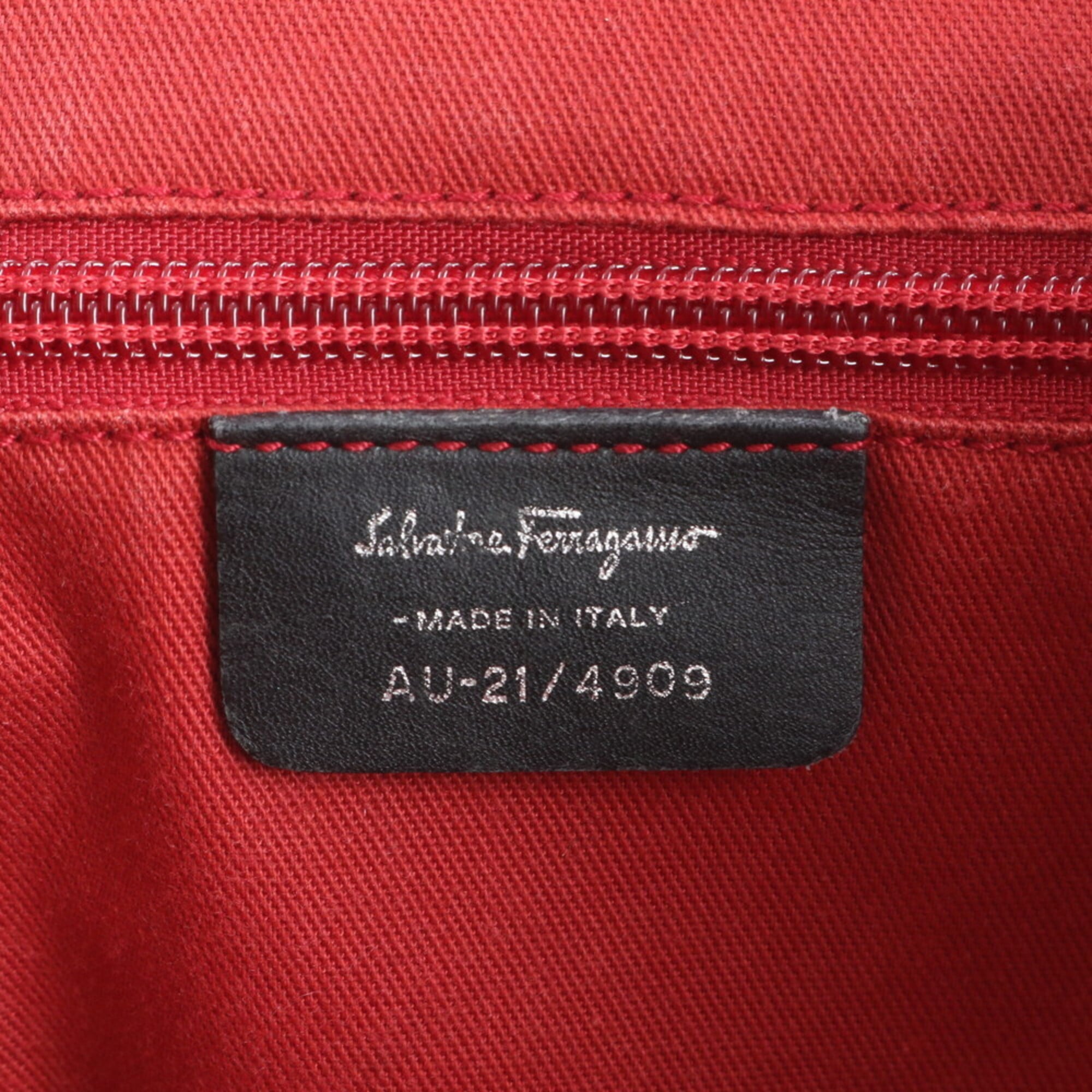 Salvatore Ferragamo Black Leather Canvas Shoulder Bag Tote Bag (Pre-Owned)