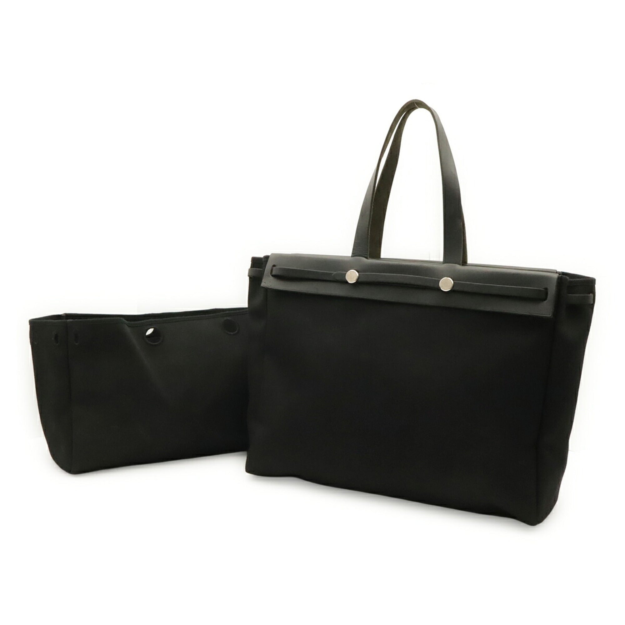 Hermes Black Toile Officier Leather Shoulder Bag Tote Bag (Pre-Owned)