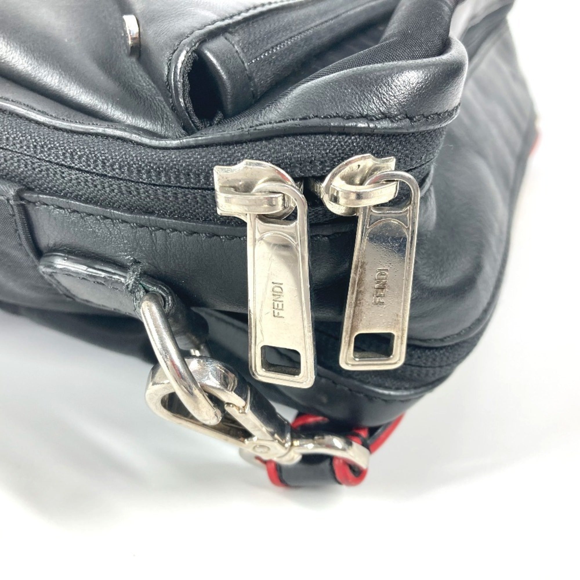 Fendi Black Nylon Leather Handbag Pochette Shoulder Bag (Pre-Owned)