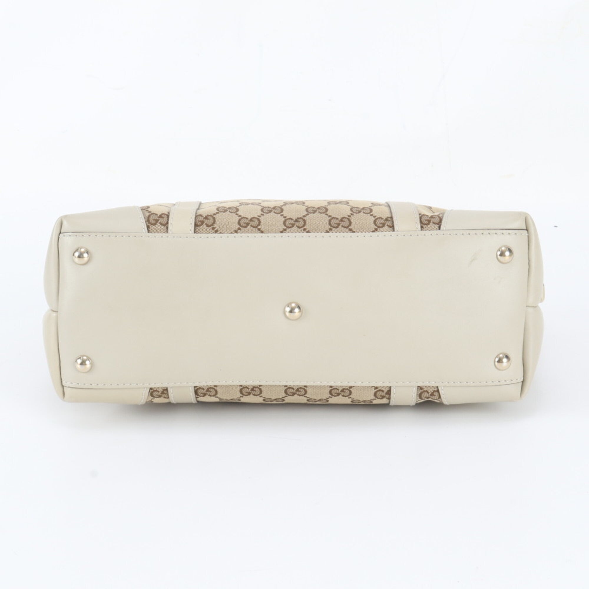 Gucci Beige Brown Leather Canvas Handbag Shoulder Bag Tote Bag (Pre-Owned)