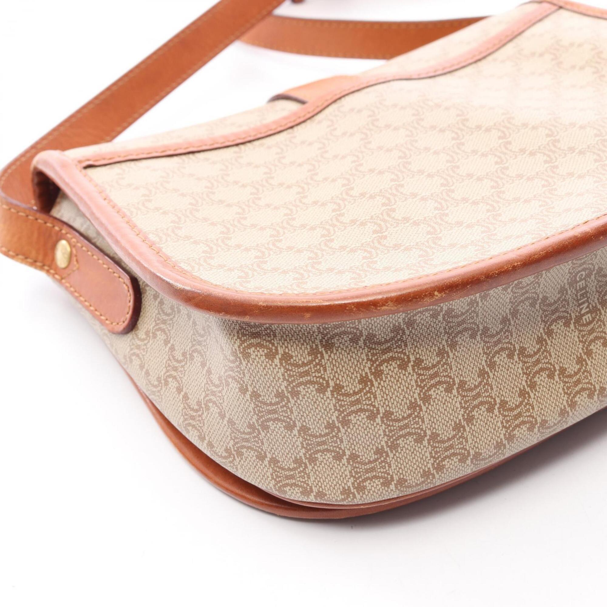 Celine Beige Brown Coated Canvas Leather Handbag Shoulder Bag (Pre-Owned)