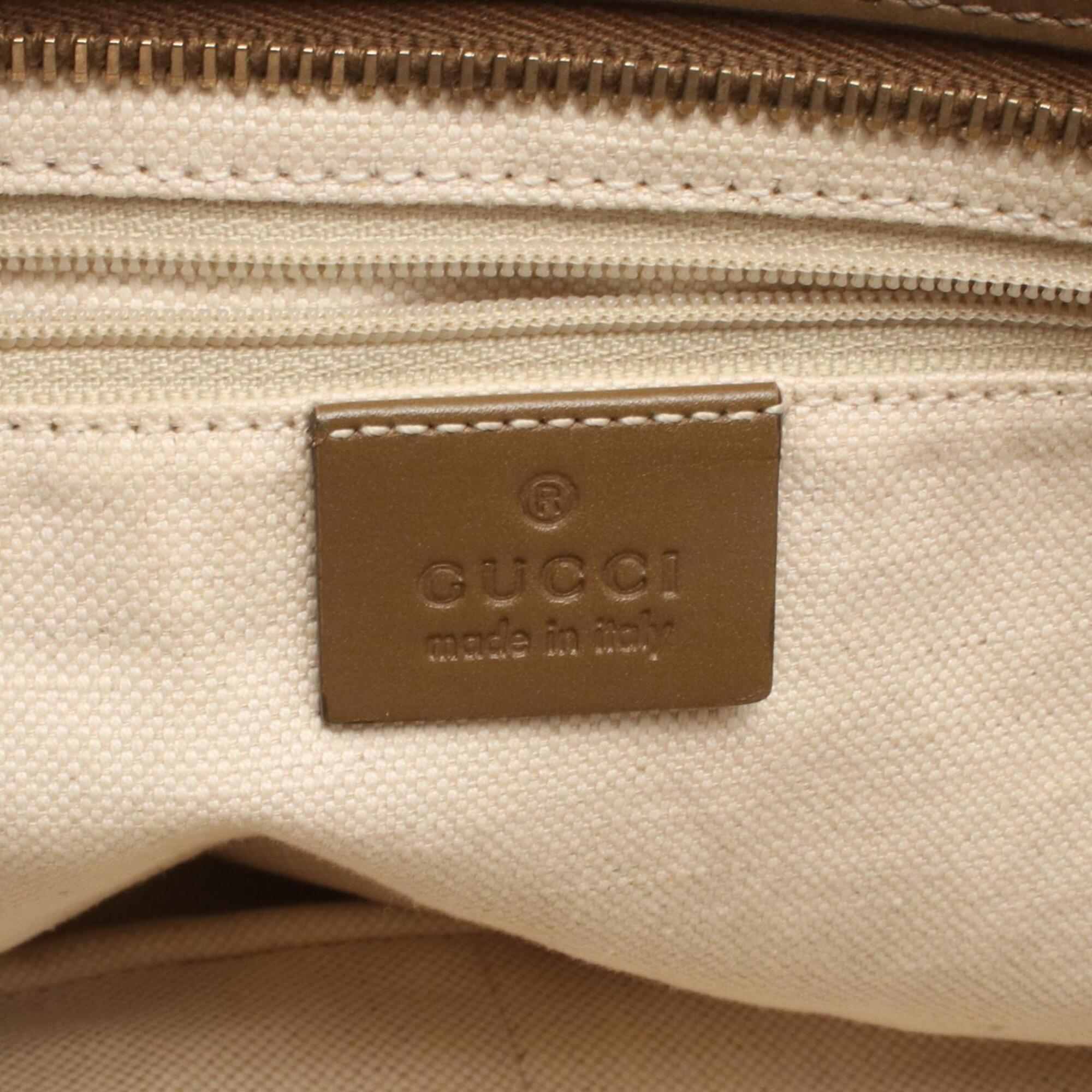 Gucci Beige Brown Canvas Leather Handbag Shoulder Bag (Pre-Owned)