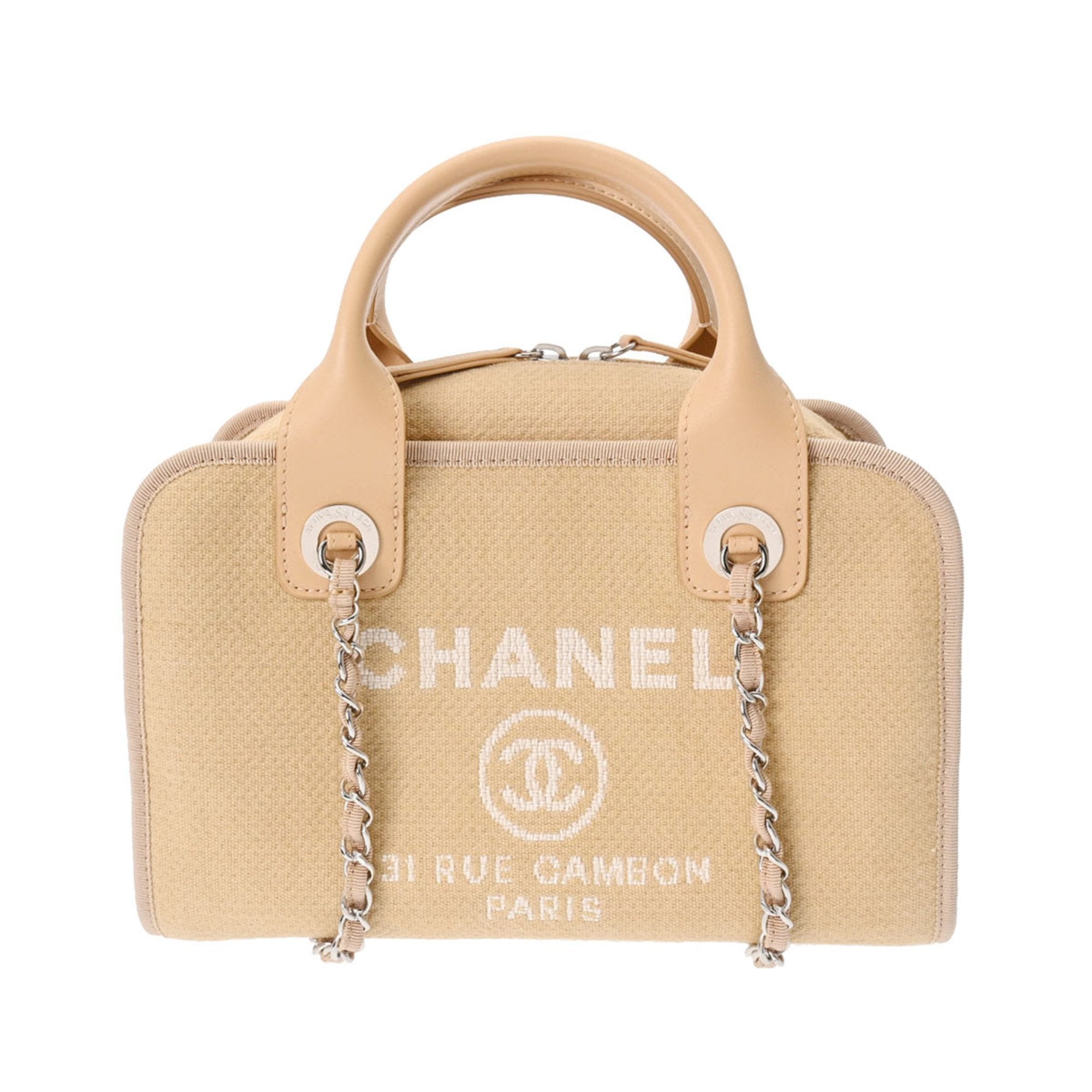 Chanel Beige Canvas Leather Tote Bag (Pre-Owned)