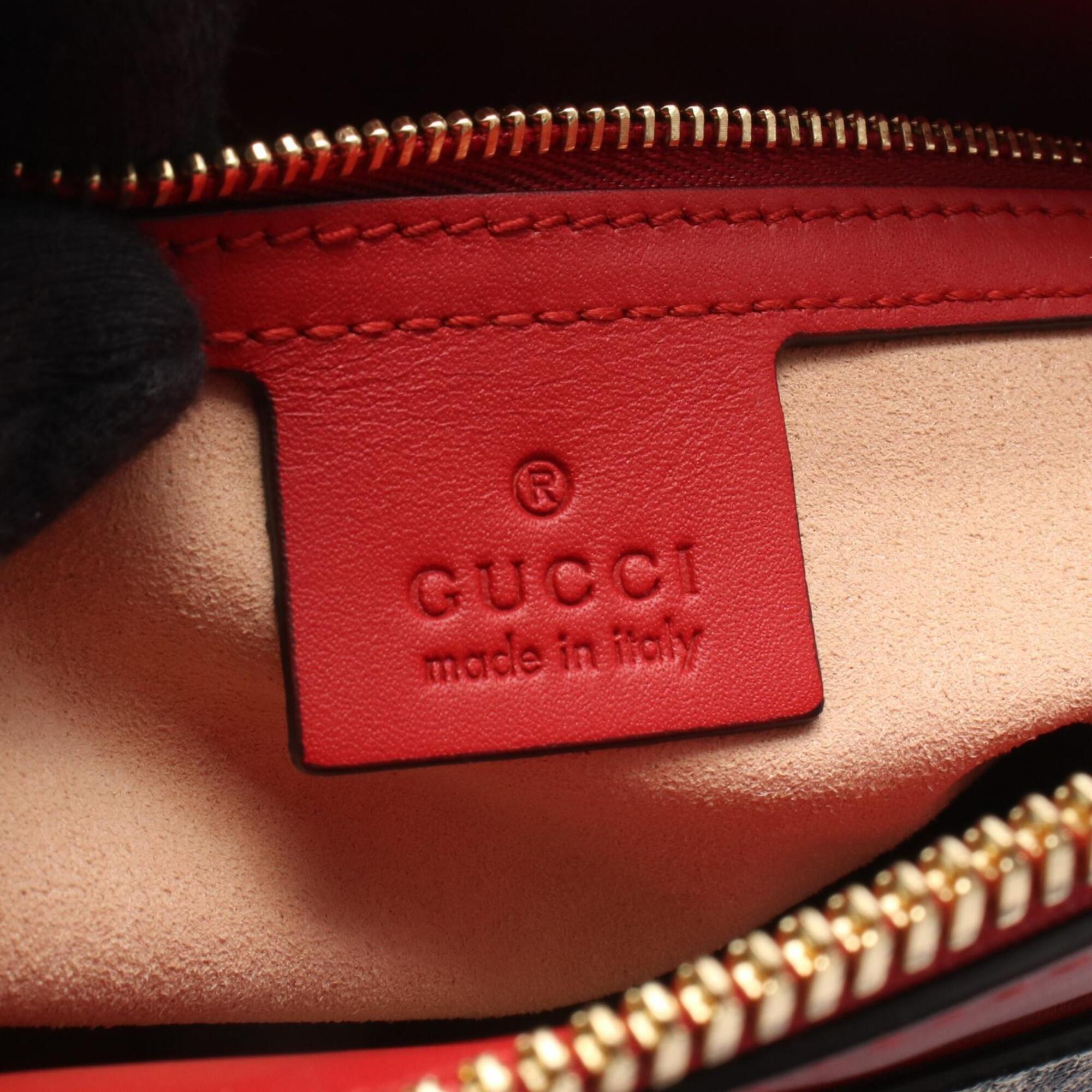Gucci Beige Navy Red Color Gg Supreme Leather Handbag (Pre-Owned)
