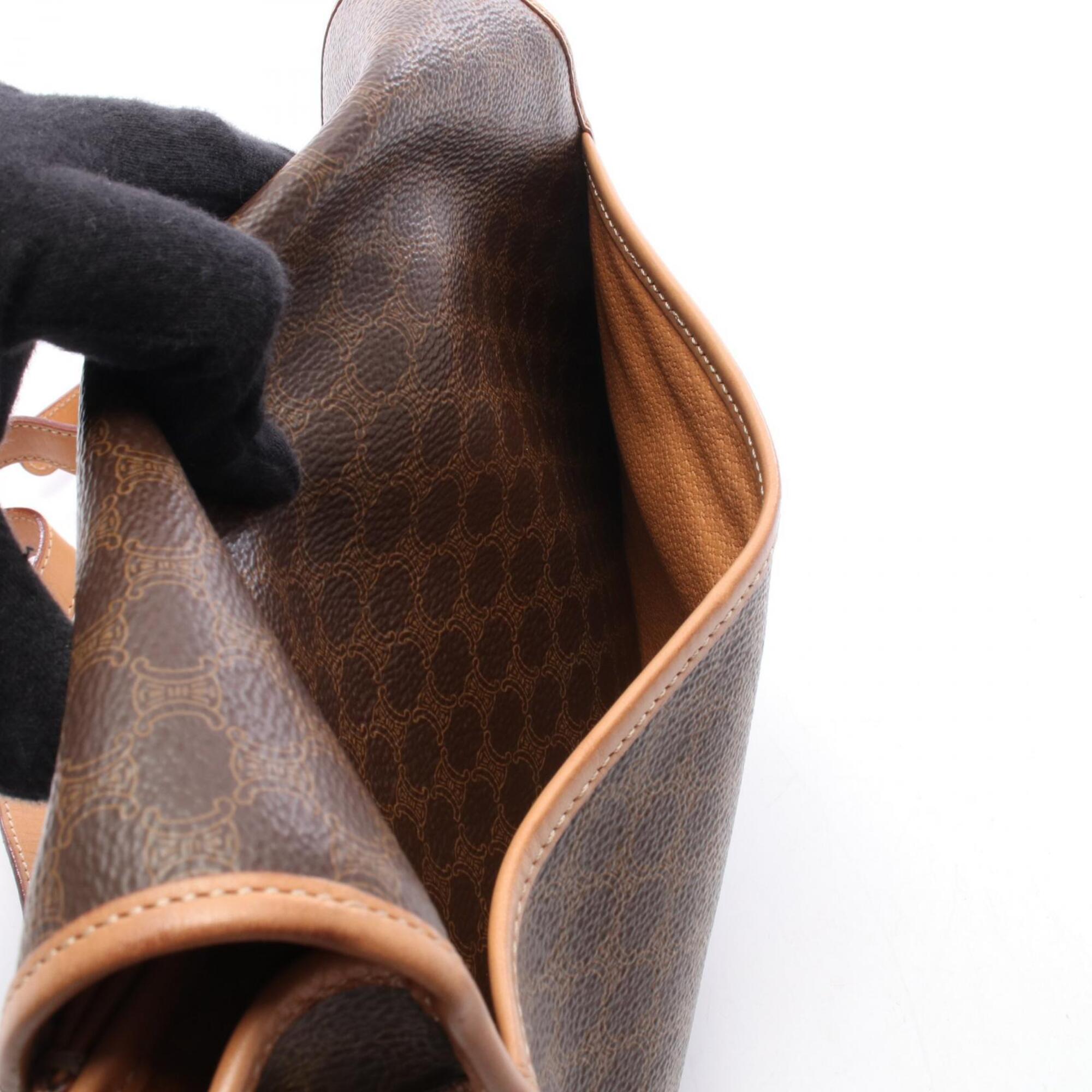 Celine Brown Coated Canvas Leather Handbag Shoulder Bag (Pre-Owned)