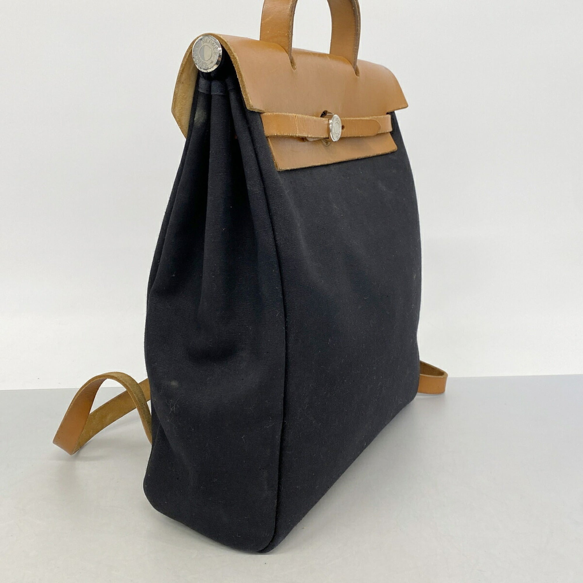 Hermes Black Natural Toile Officier Backpack (Pre-Owned)