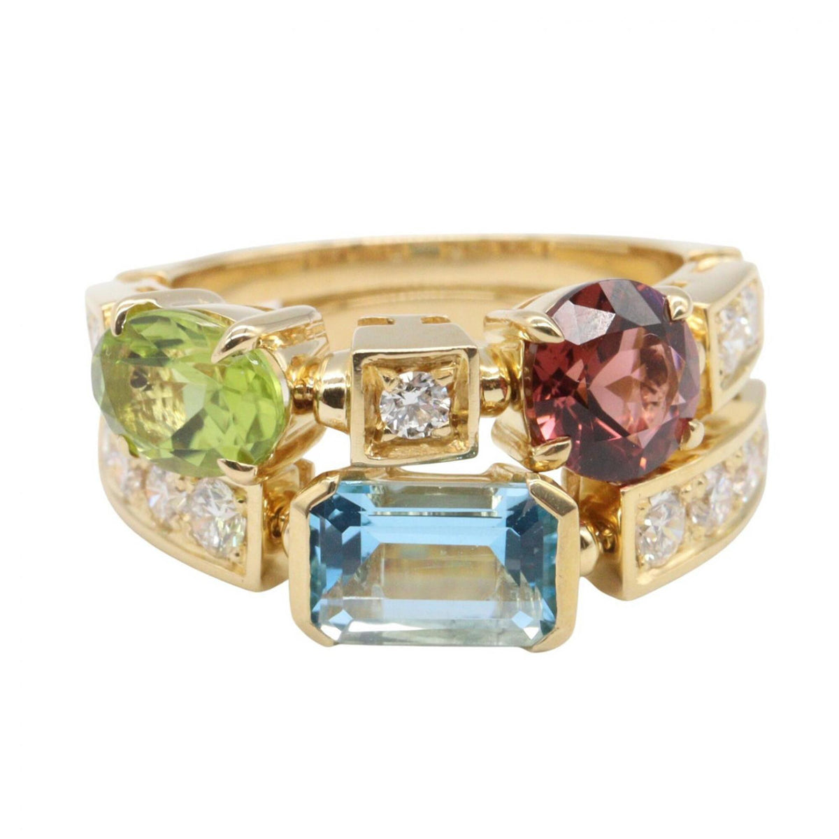 Bvlgari Gold Blue Clear Green Purple Band Ring (Pre-Owned)