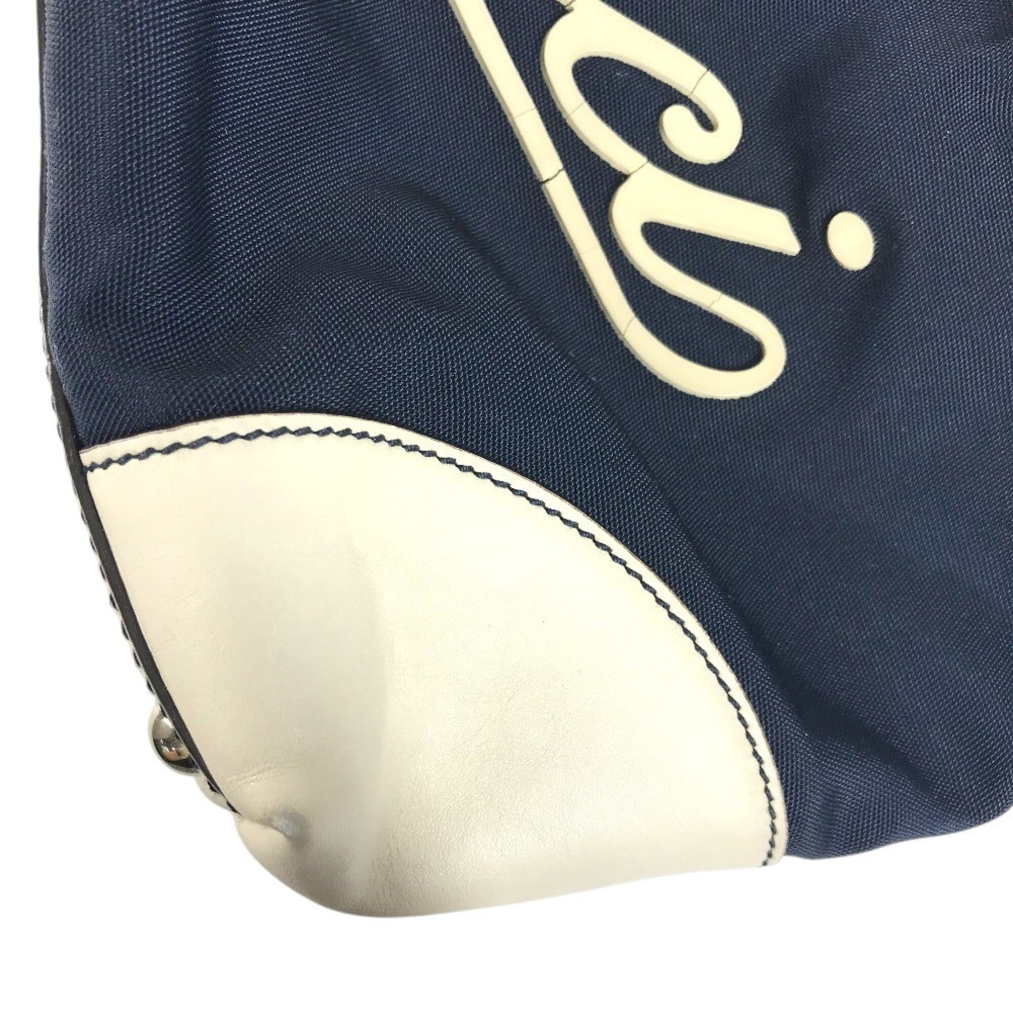 Gucci Gg Canvas Navy White Leather Canvas Handbag Shoulder Bag Tote Bag (Pre-Owned)