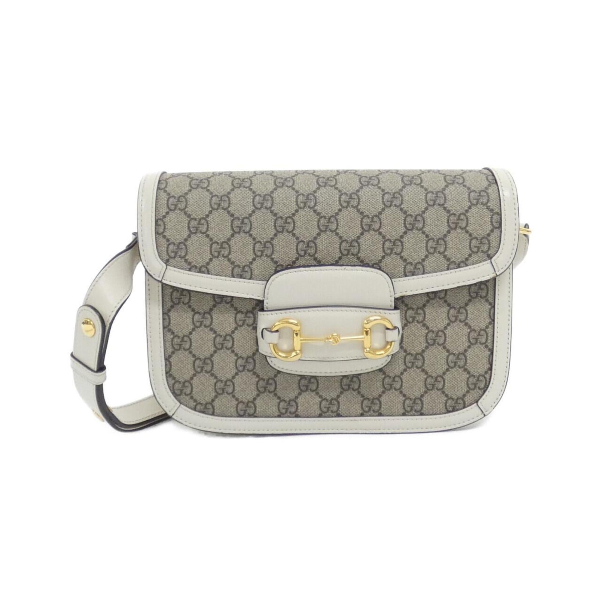 Gucci Horsebit Beige White Gg Supreme Leather Shoulder Bag (Pre-Owned)