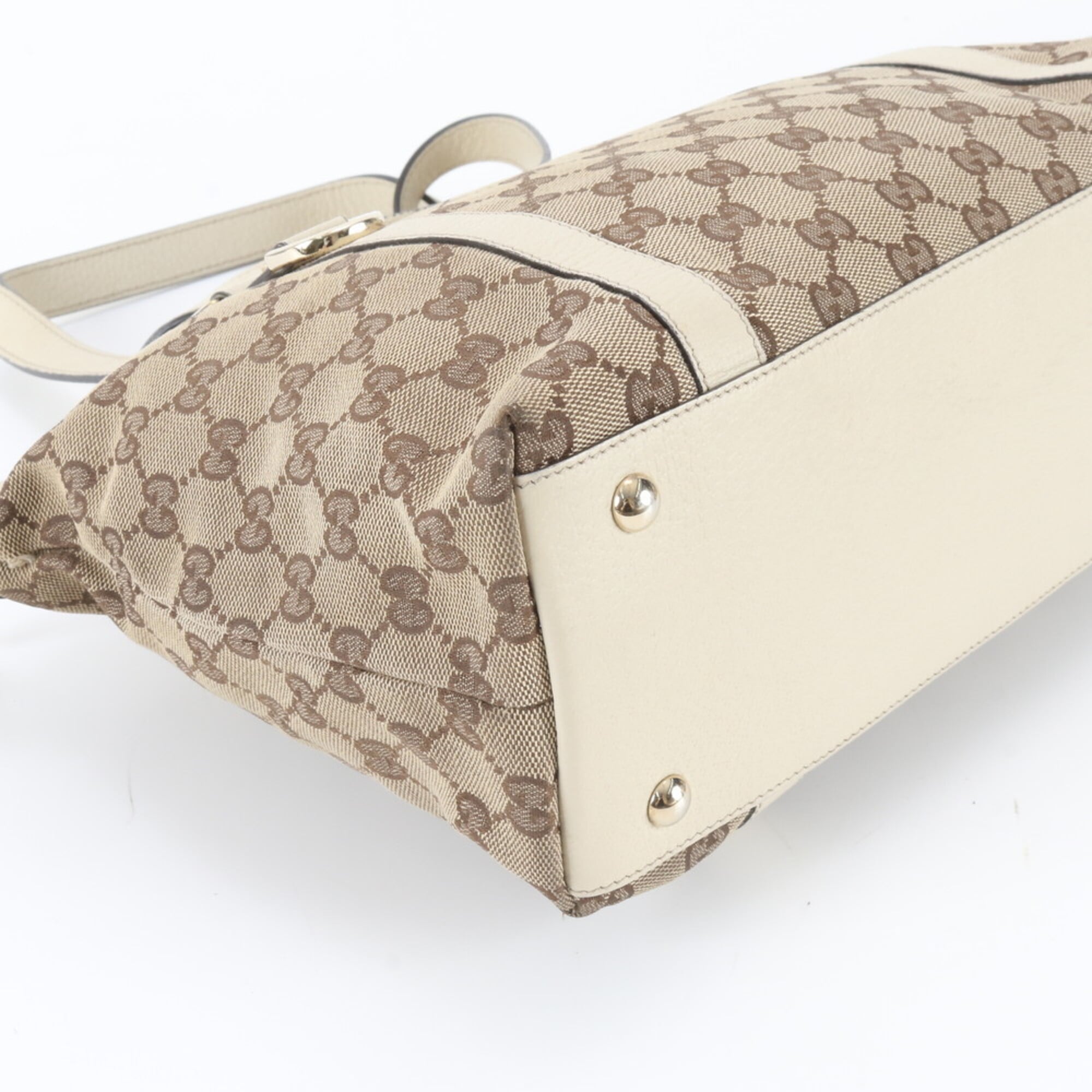 Gucci Beige Leather Canvas Handbag Shoulder Bag Tote Bag (Pre-Owned)