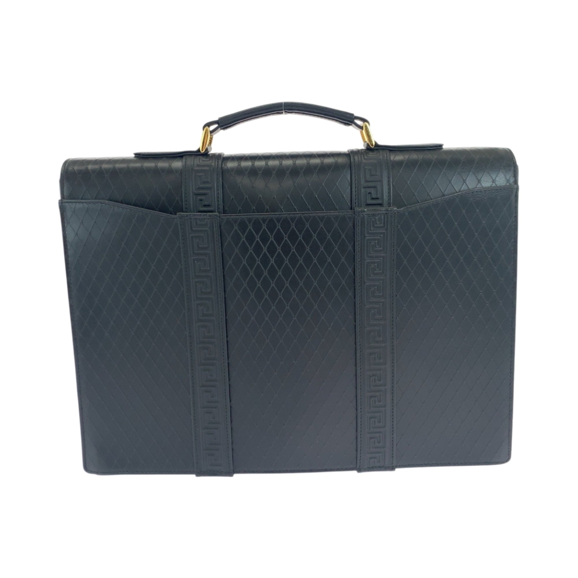 Versace Black Leather Briefcase Handbag (Pre-Owned)