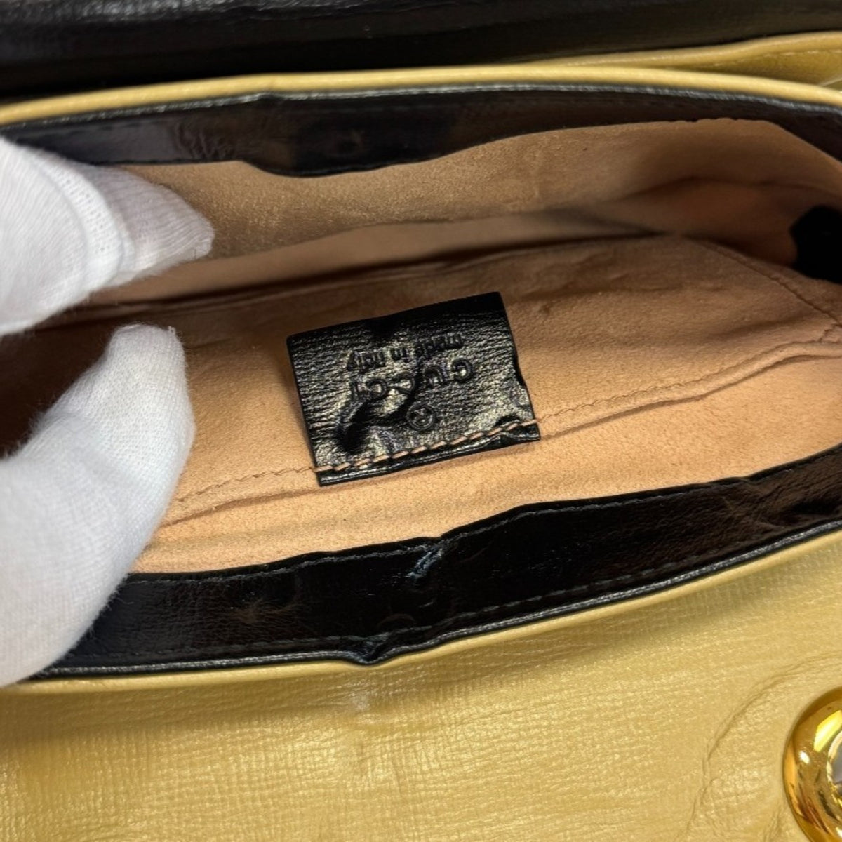 Gucci Beige Black Leather Handbag Shoulder Bag (Pre-Owned)