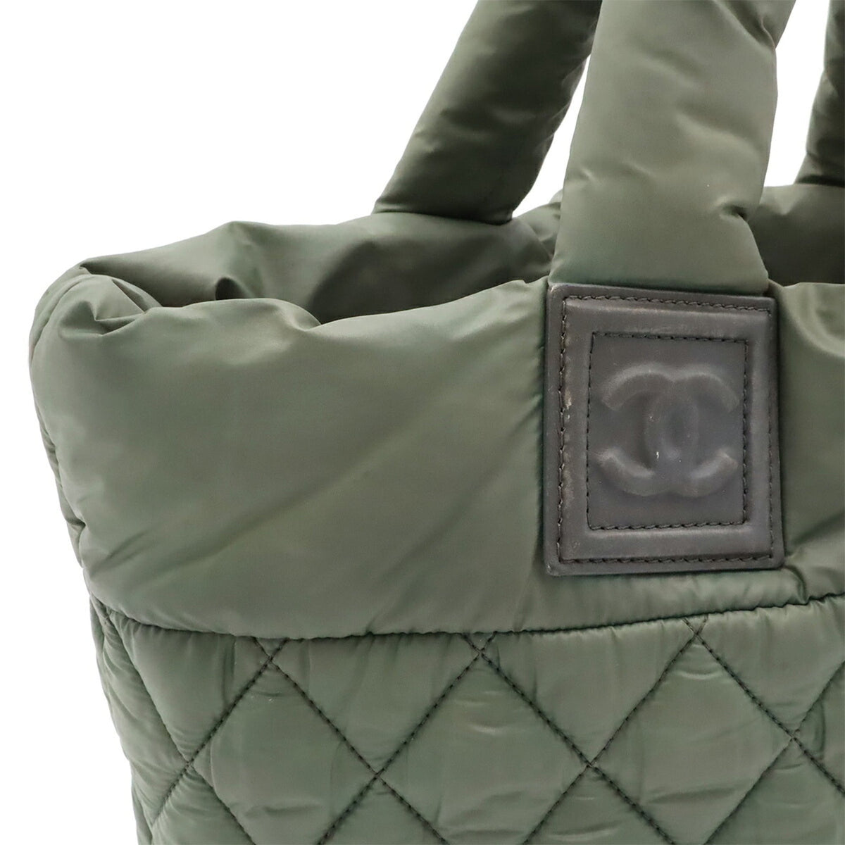 Chanel Green Khaki Nylon Leather Handbag Tote Bag (Pre-Owned)