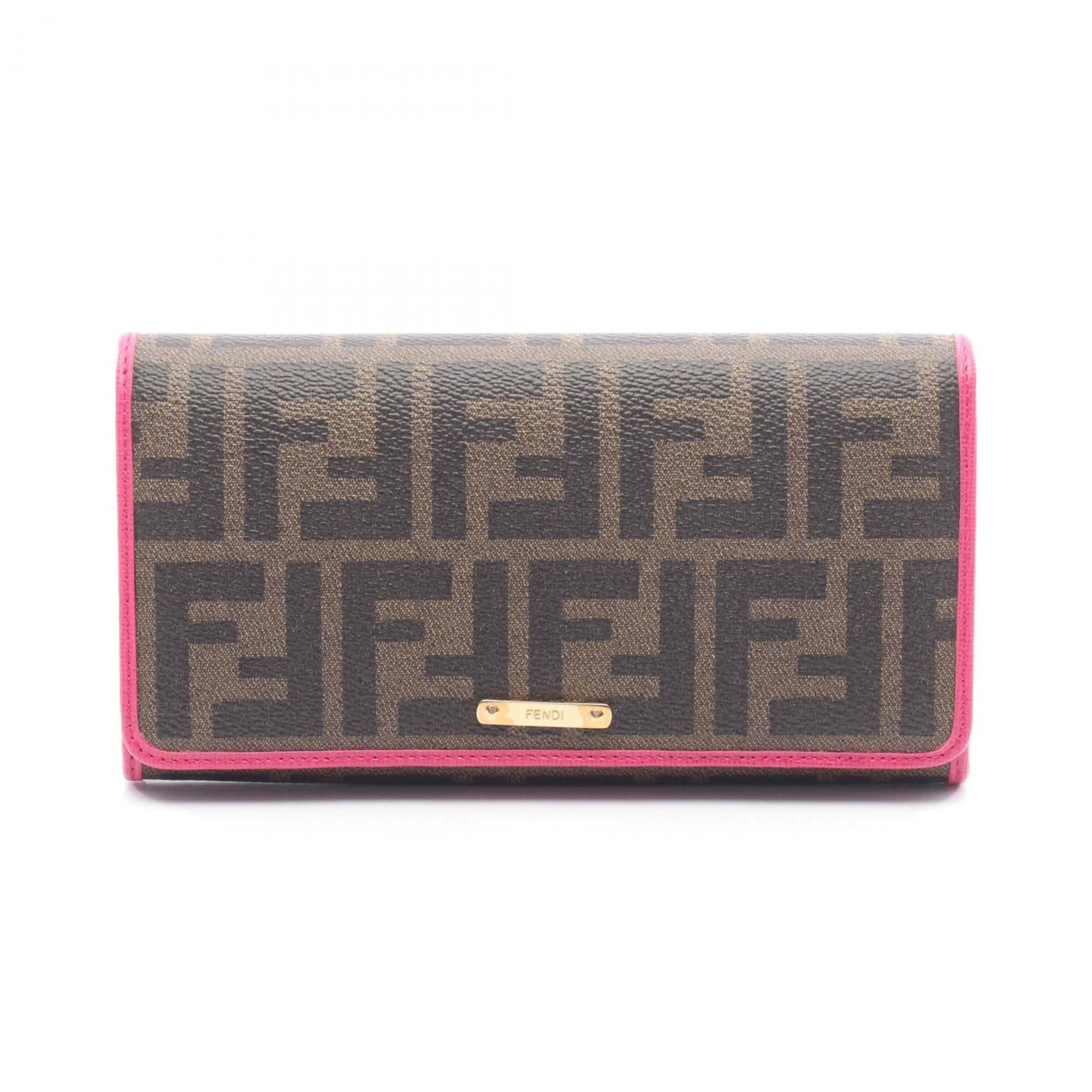 Fendi Black Brown Pink Leather Pvc Long Wallet (Bi-Fold) (Pre-Owned)