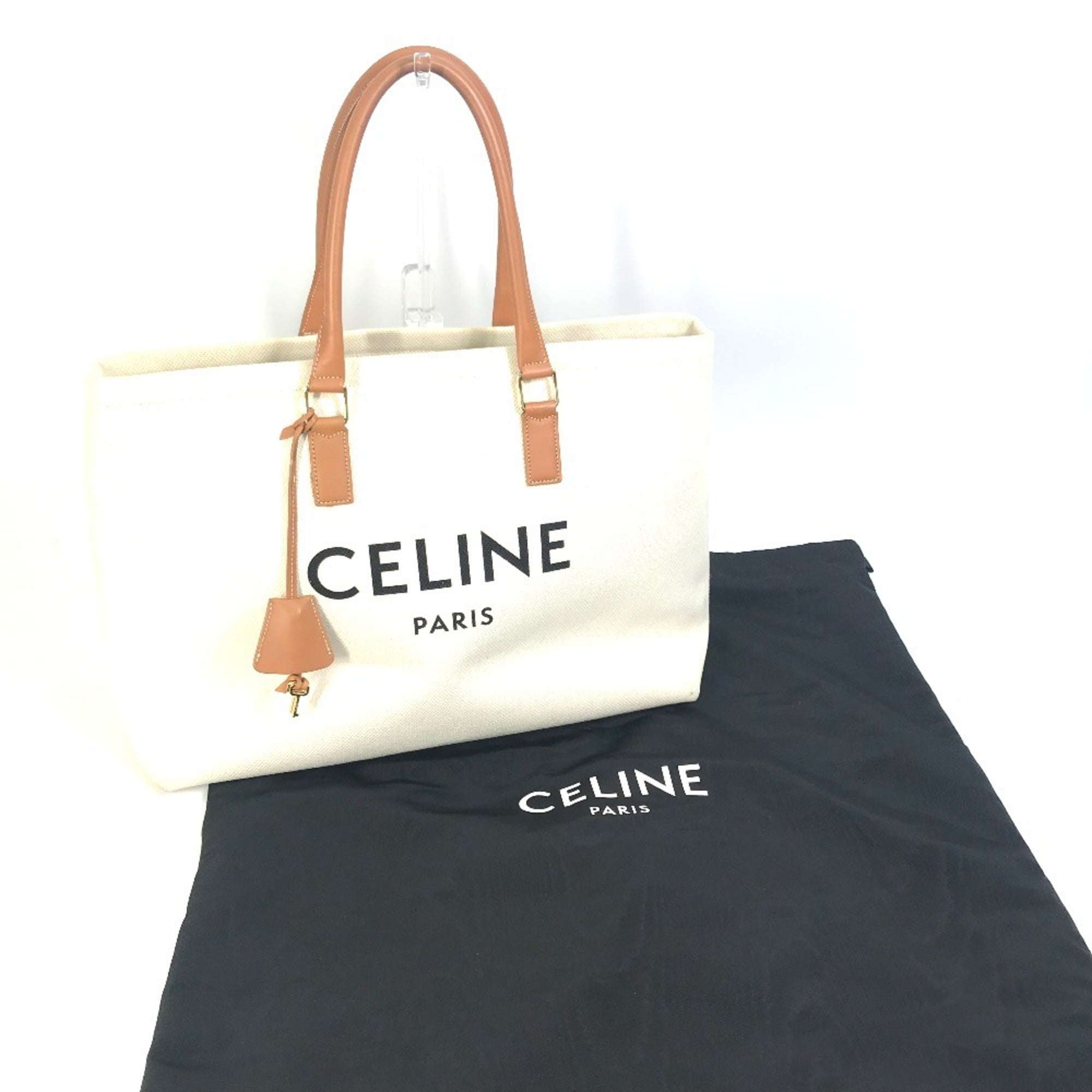 Celine Cabas Beige Canvas Leather Shoulder Bag Tote Bag (Pre-Owned)