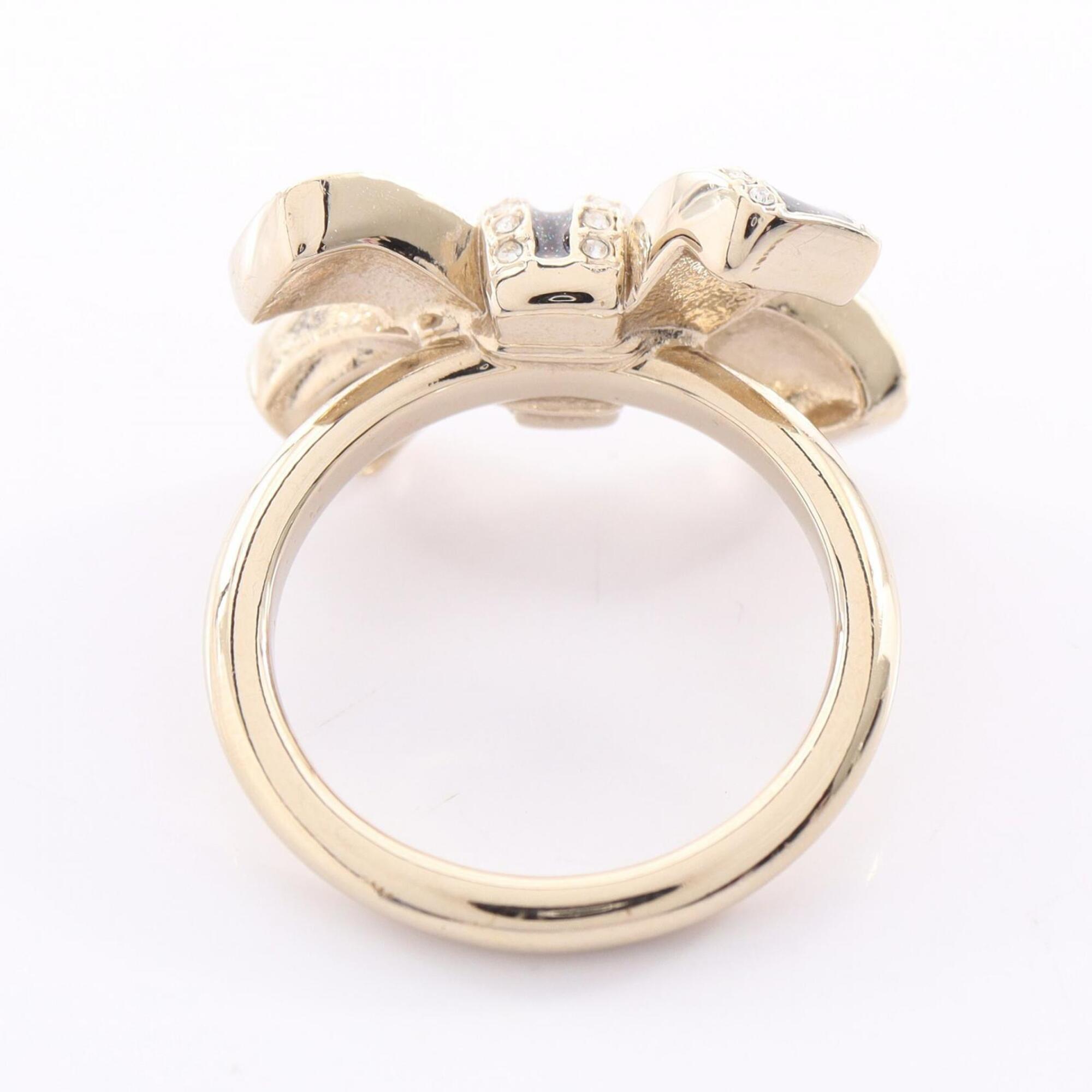Chanel Black Gold Plating Rhinestone Band Ring (Pre-Owned)
