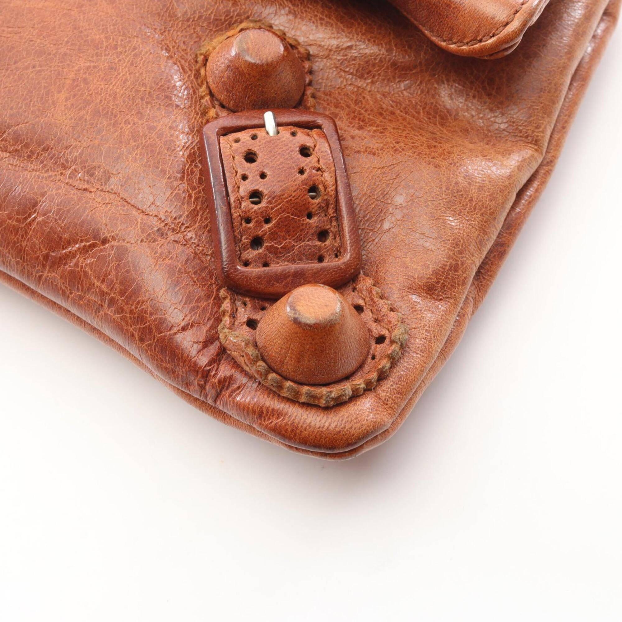 Balenciaga Brown Leather Clutch Bag Handbag (Pre-Owned)