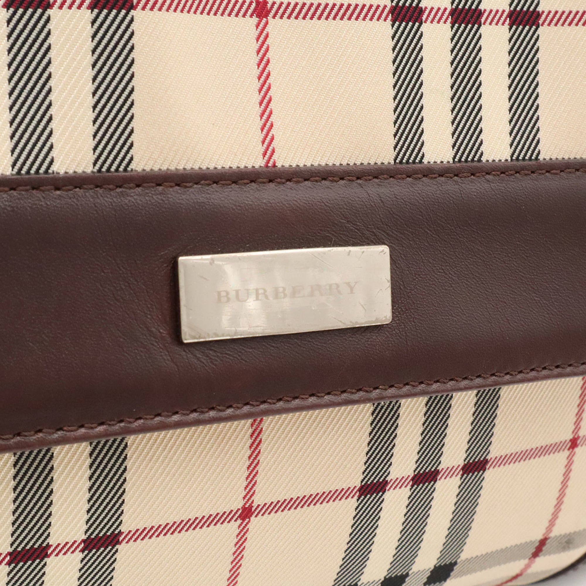 Burberry Beige Black Bordeaux Canvas Leather Shoulder Bag (Pre-Owned)