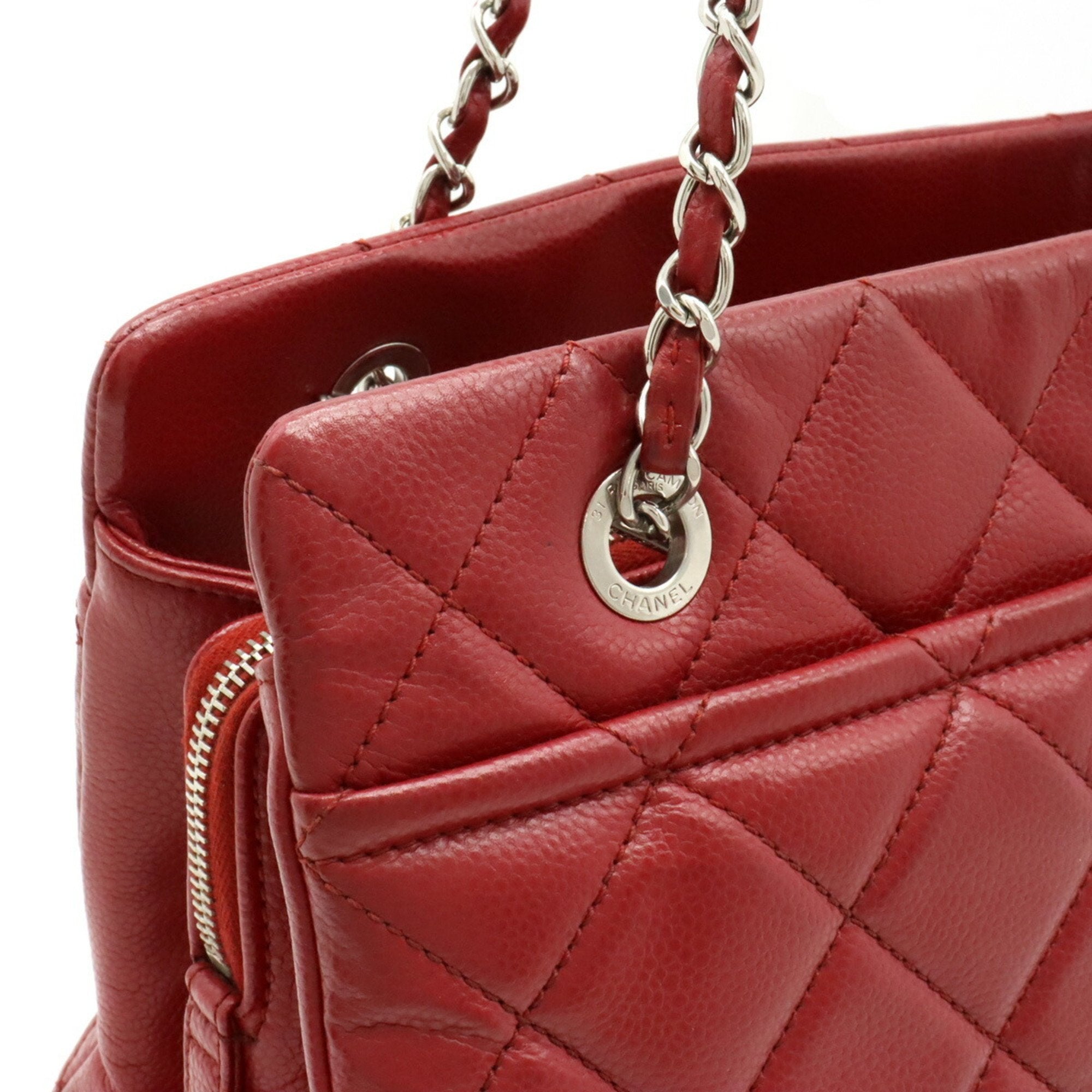 Chanel Matelasse Red Color Caviar Leather Shoulder Bag Tote Bag (Pre-Owned)