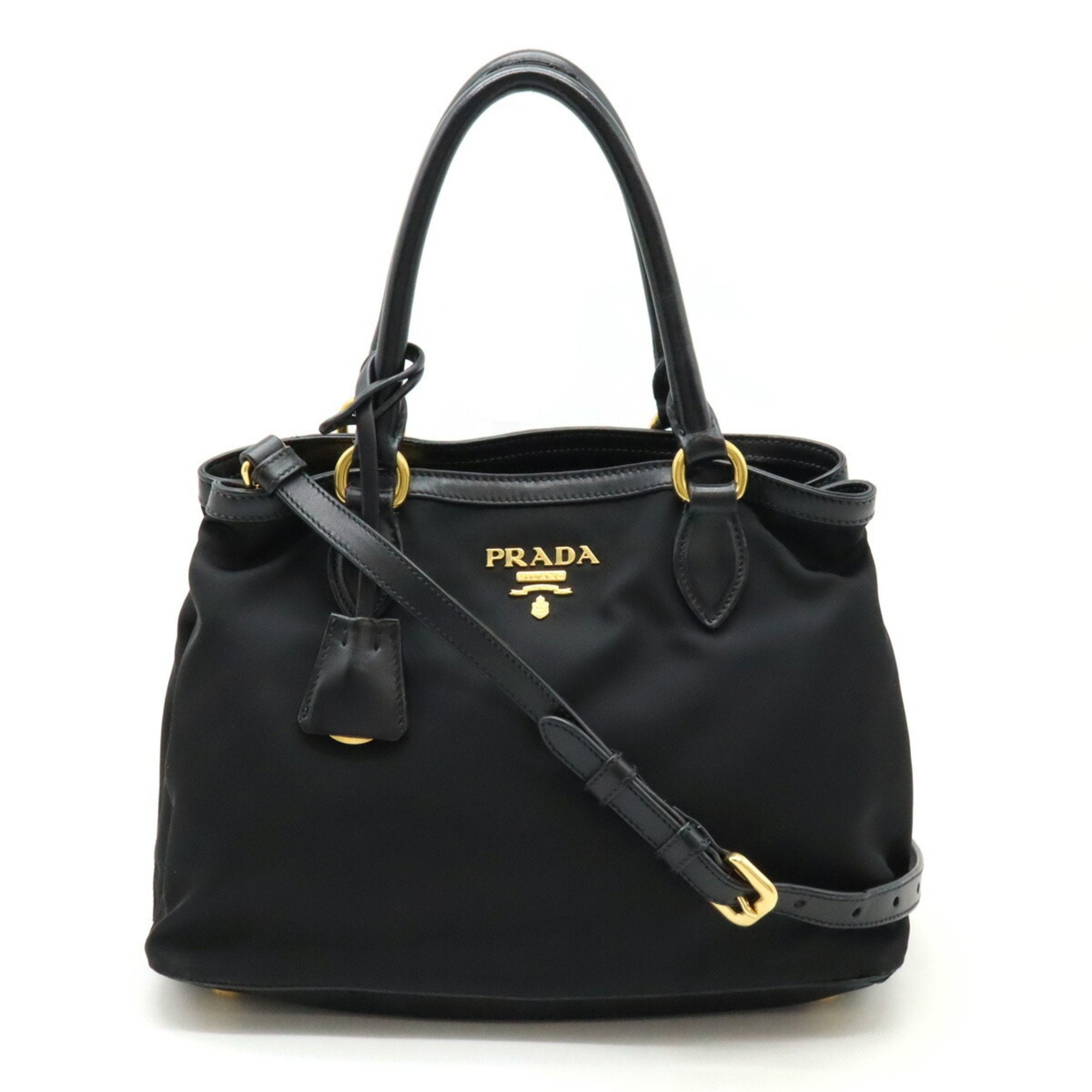 Prada Black Nero Nylon Leather Handbag Shoulder Bag (Pre-Owned)