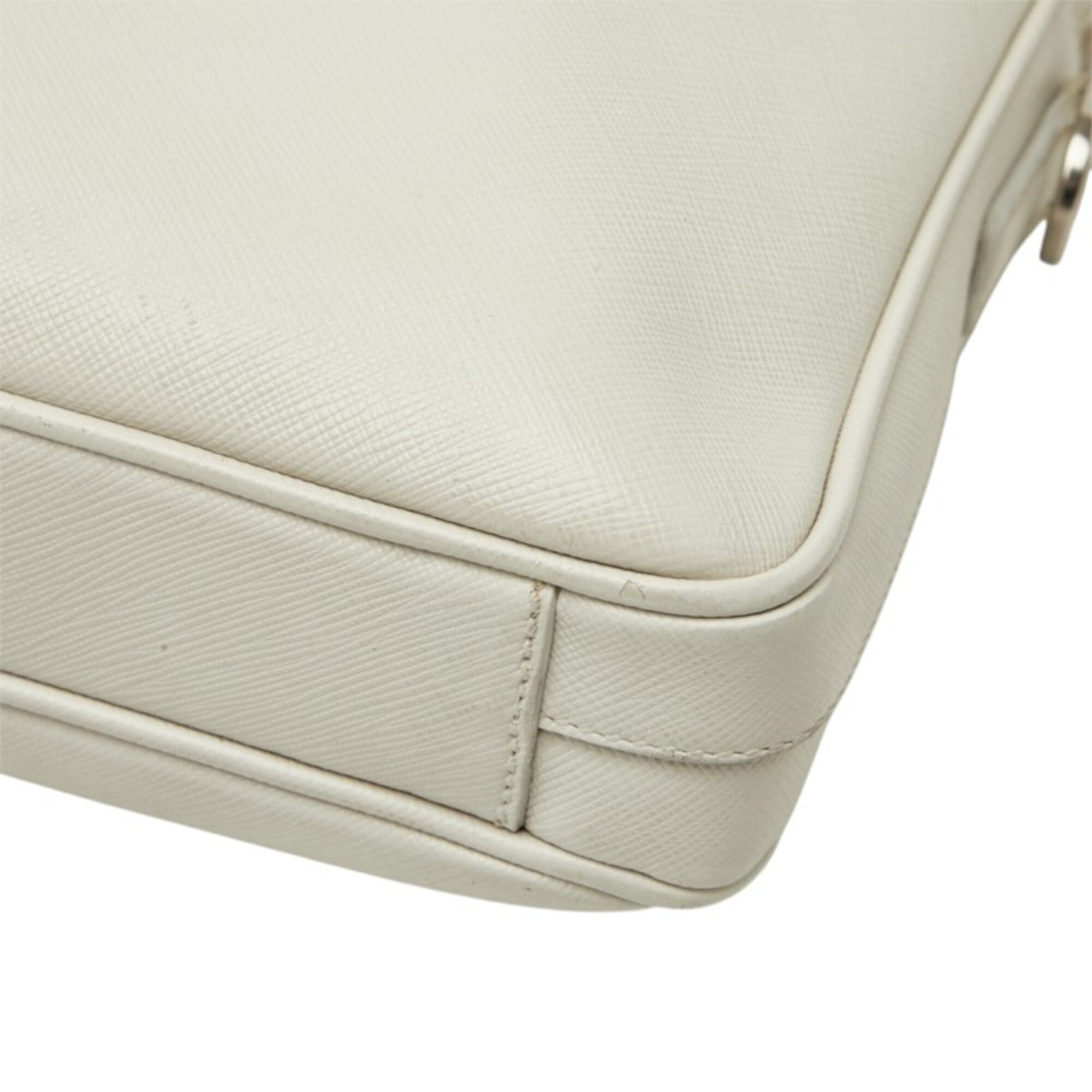 Prada White Saffiano Triangle Leather Briefcase Handbag (Pre-Owned)
