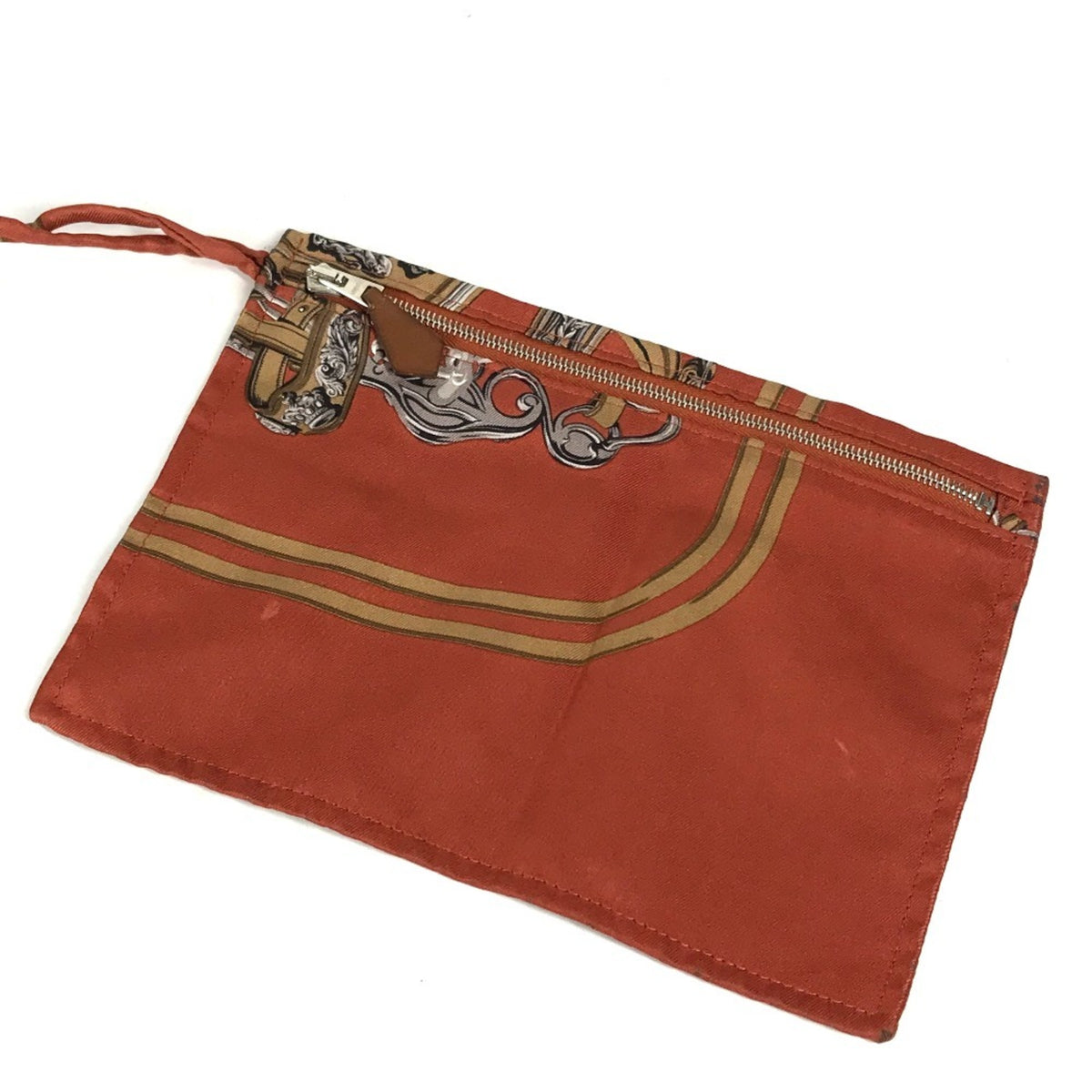 Hermes Orange Silk Leather Pouch Shoulder Bag (Pre-Owned)