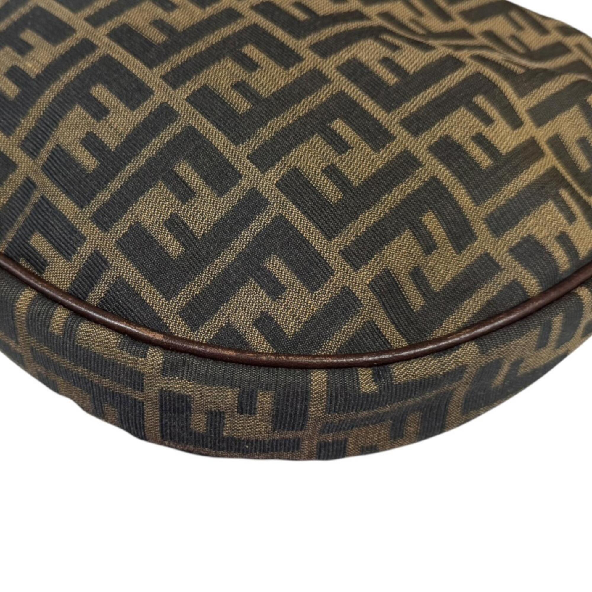 Fendi Zucca Black Brown Canvas Leather Handbag Shoulder Bag (Pre-Owned)