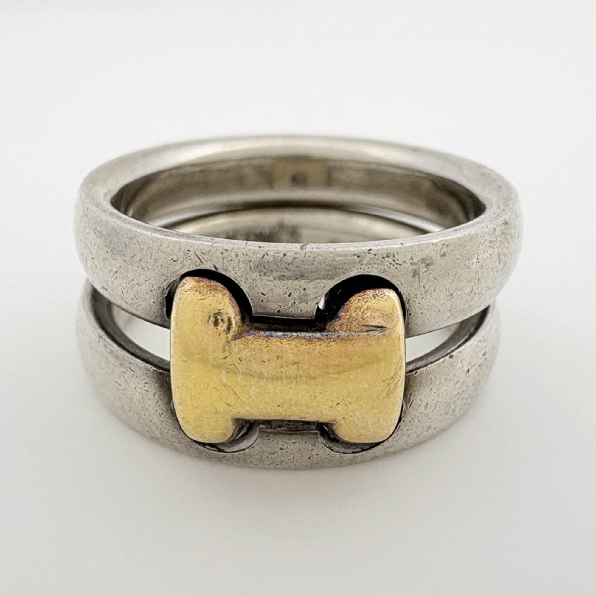 Hermes Gold Silver Gold Plating Metal Band Ring (Pre-Owned)
