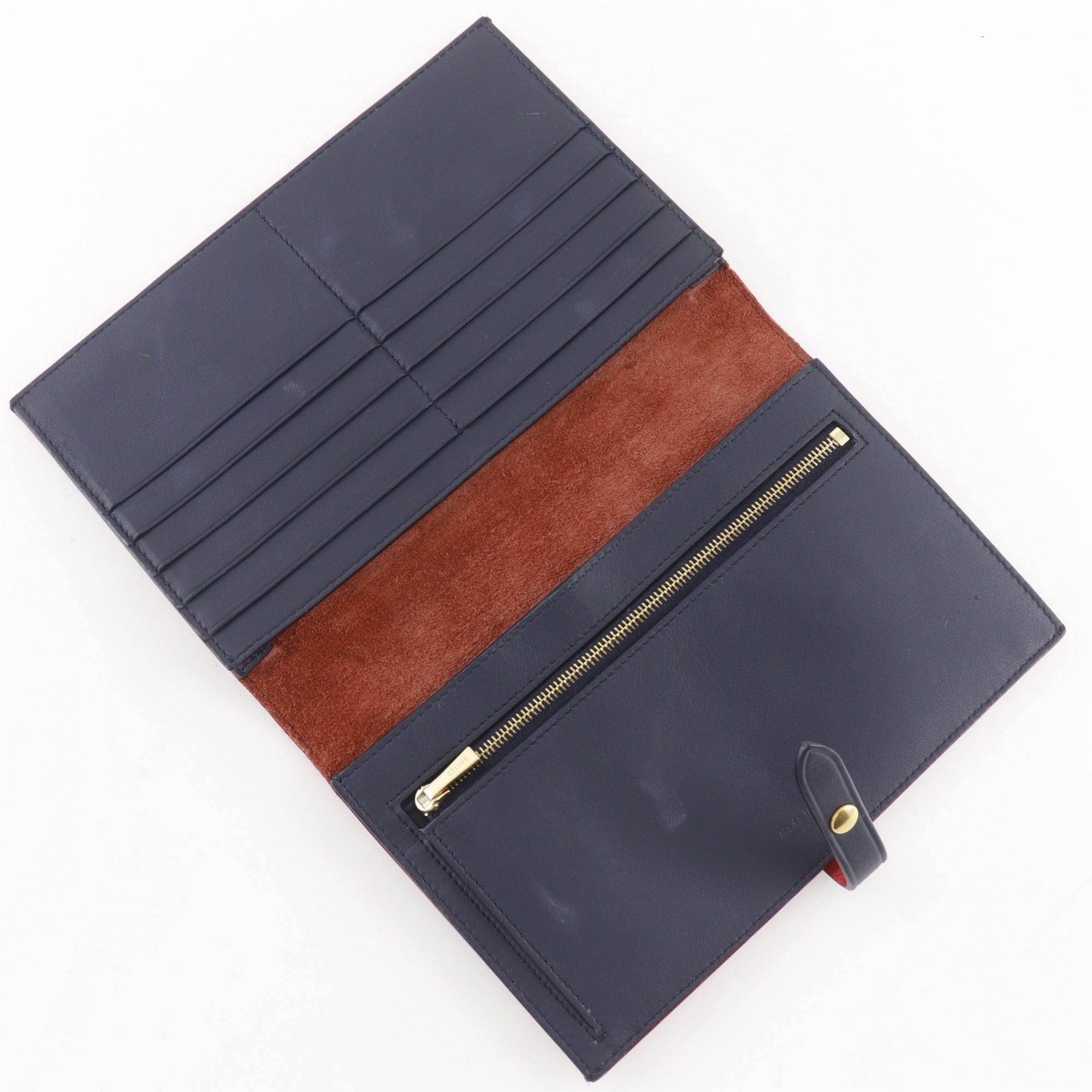 Celine Red Color Leather Long Wallet (Bi-Fold) (Pre-Owned)