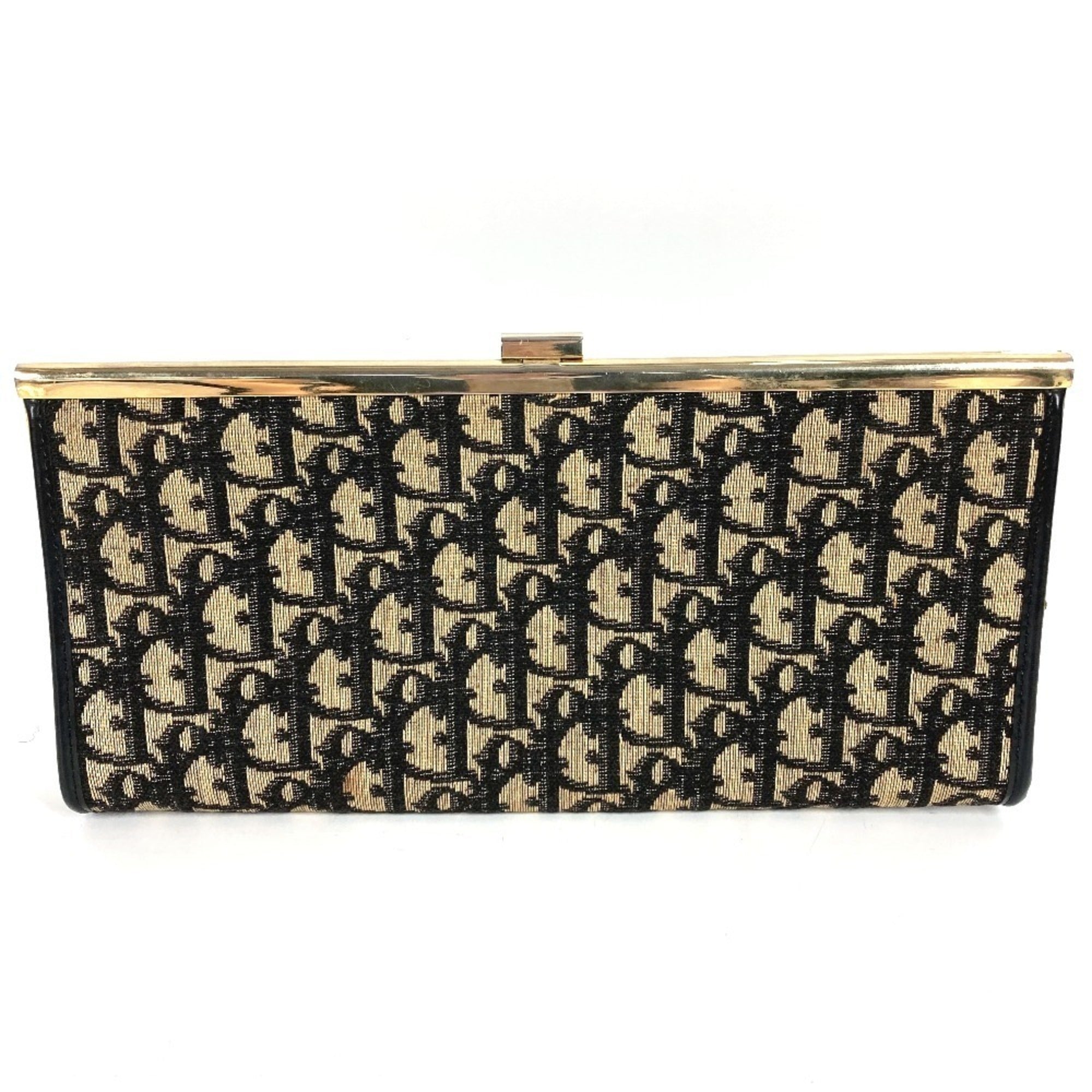 Christian Dior Gold Navy Leather Canvas Clutch Bag Handbag Pouch (Pre-Owned)