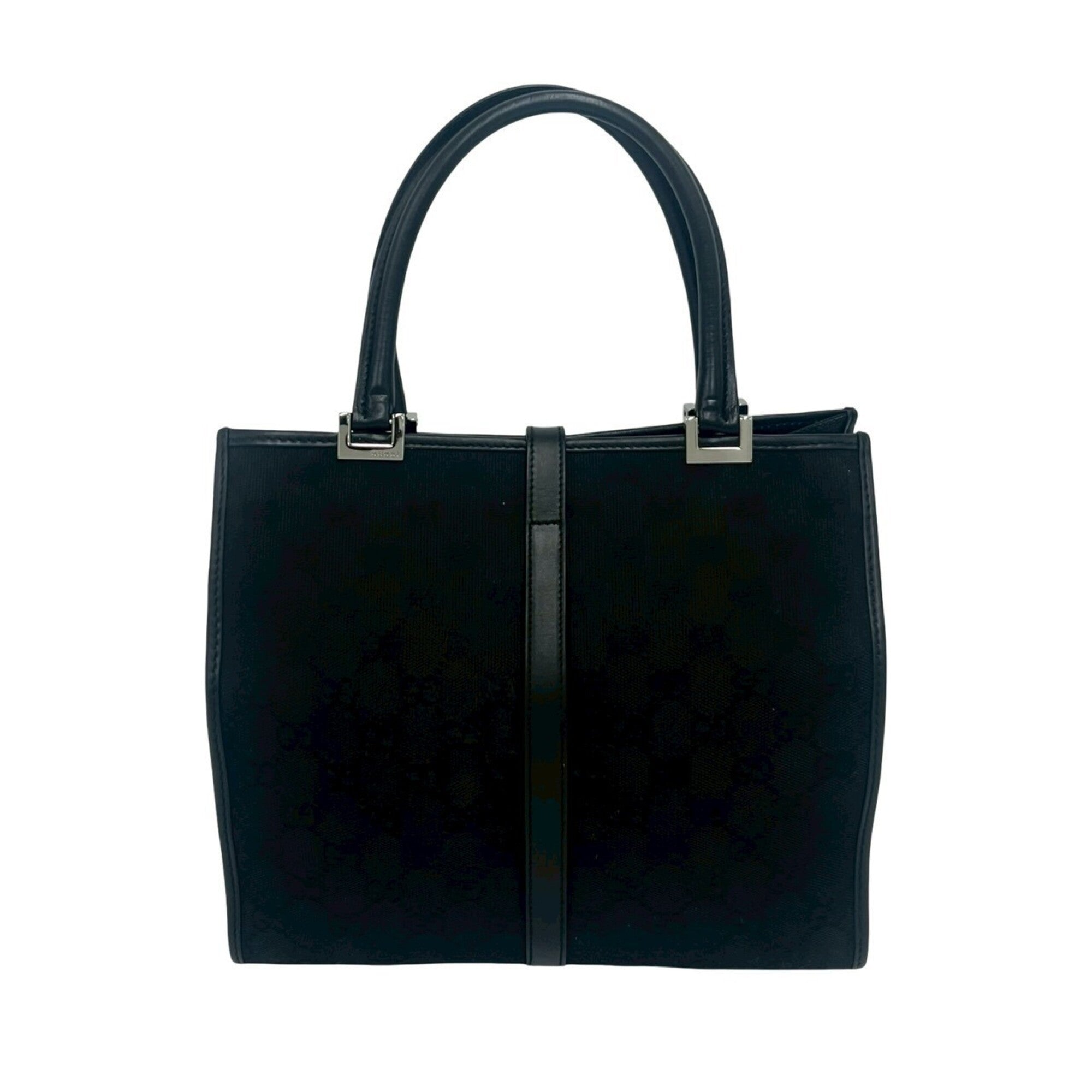Gucci Black Canvas Leather Handbag Tote Bag (Pre-Owned)