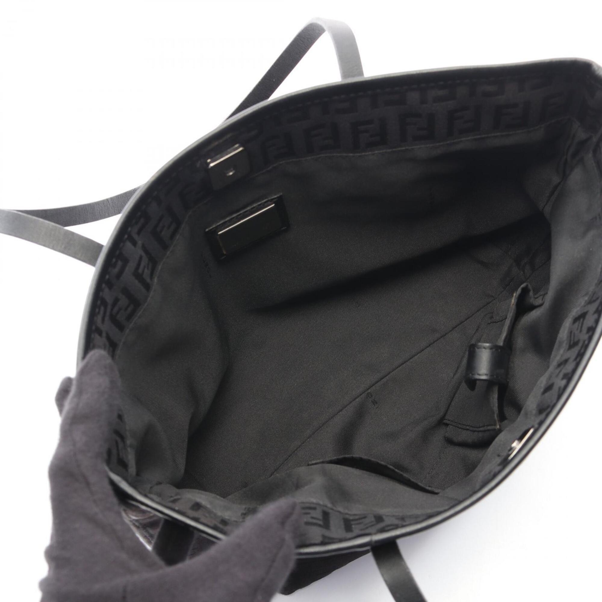 Fendi Black Brown Canvas Leather Handbag Tote Bag (Pre-Owned)