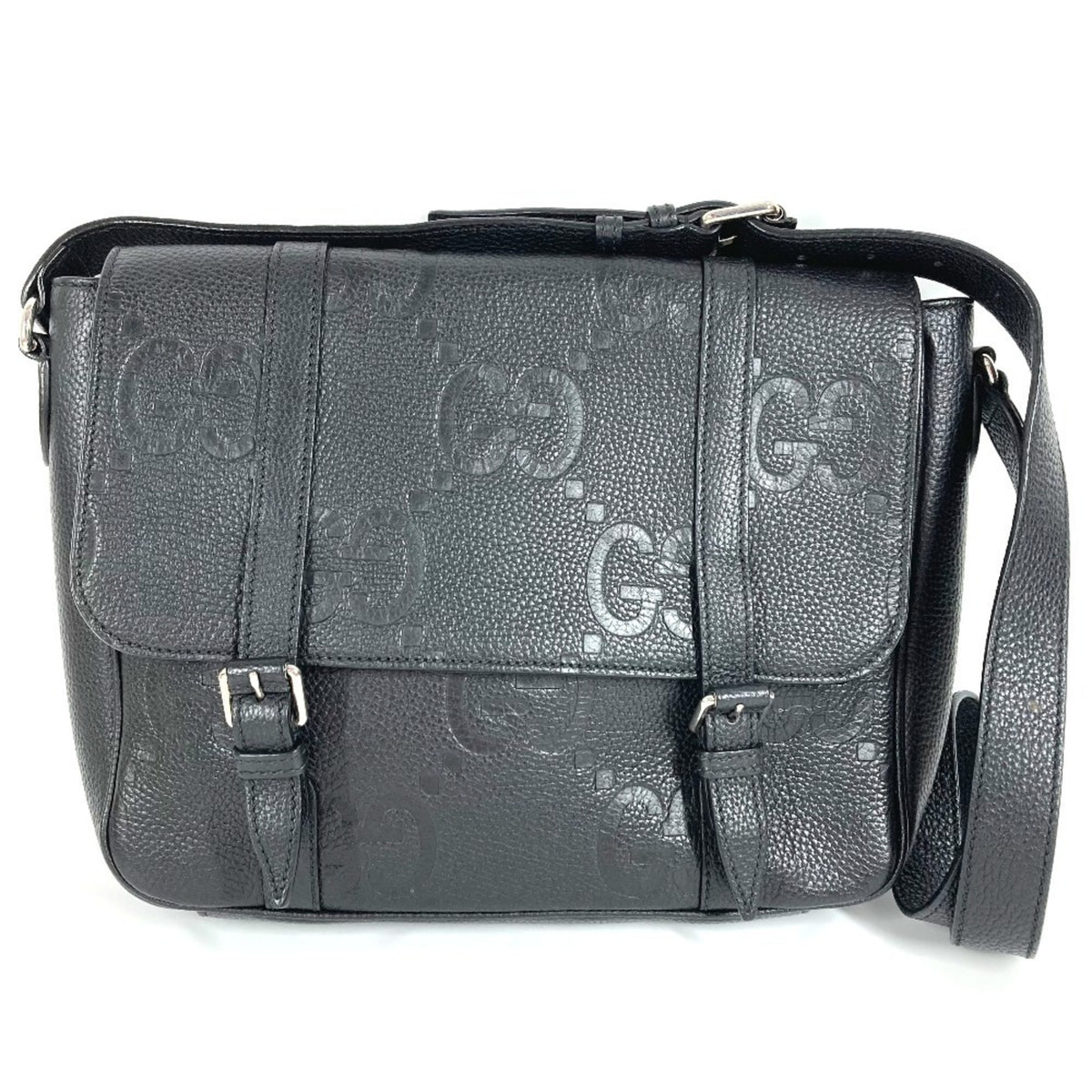 Gucci Black Leather Messenger Bag Shoulder Bag (Pre-Owned)