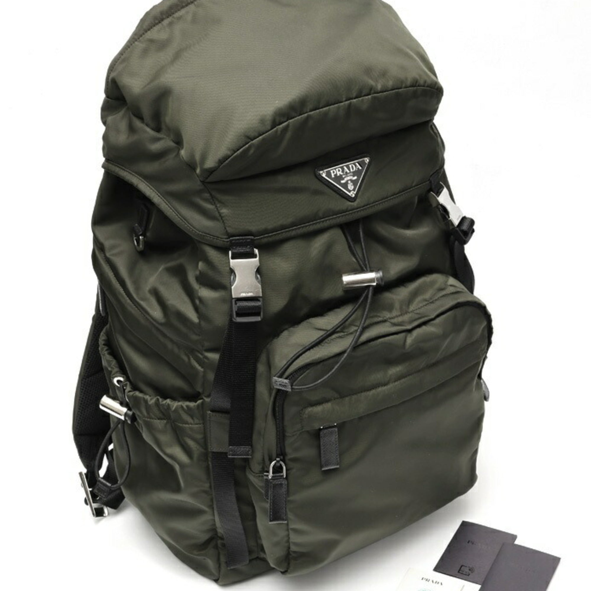 Prada Khaki Nylon Saffiano Triangle Backpack (Pre-Owned)