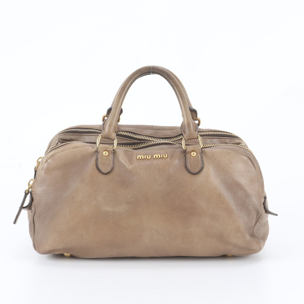 Miu Miu Green Khaki Leather Boston Bag Handbag Tote Bag (Pre-Owned)